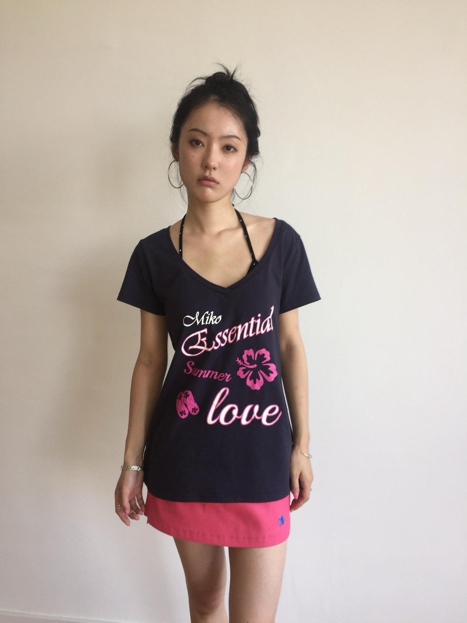 Miko esst Colorblock Rose Red Embroidered Low Waist A Line Women's Cotton Denim Skorts