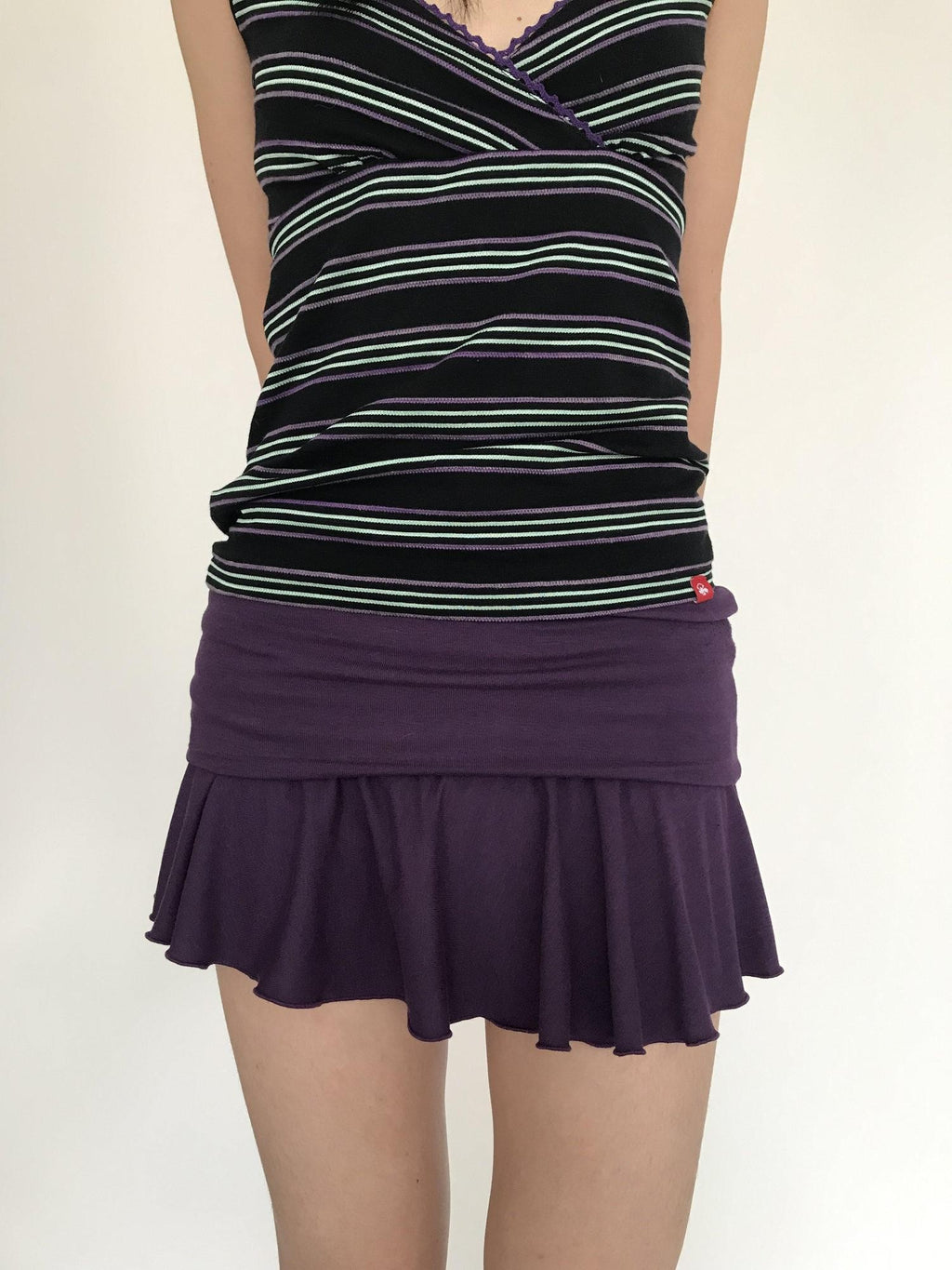 Miko esst Low Rise Retro Turn Up Hem Women's Knitted Short Mini Skirts