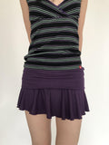 Miko esst Low Rise Retro Turn Up Hem Women's Knitted Short Mini Skirts