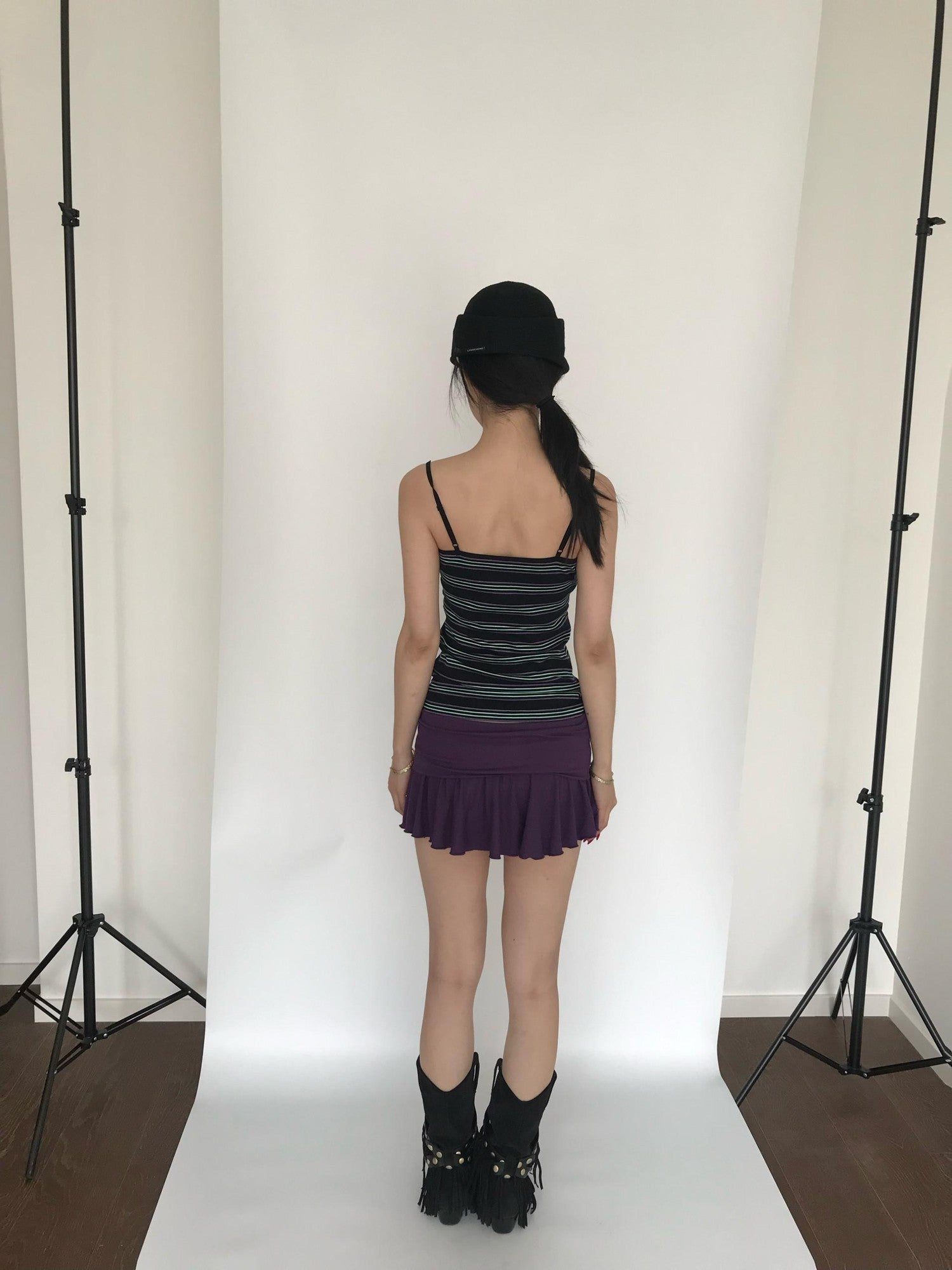 Miko esst Low Rise Retro Turn Up Hem Women's Knitted Short Mini Skirts
