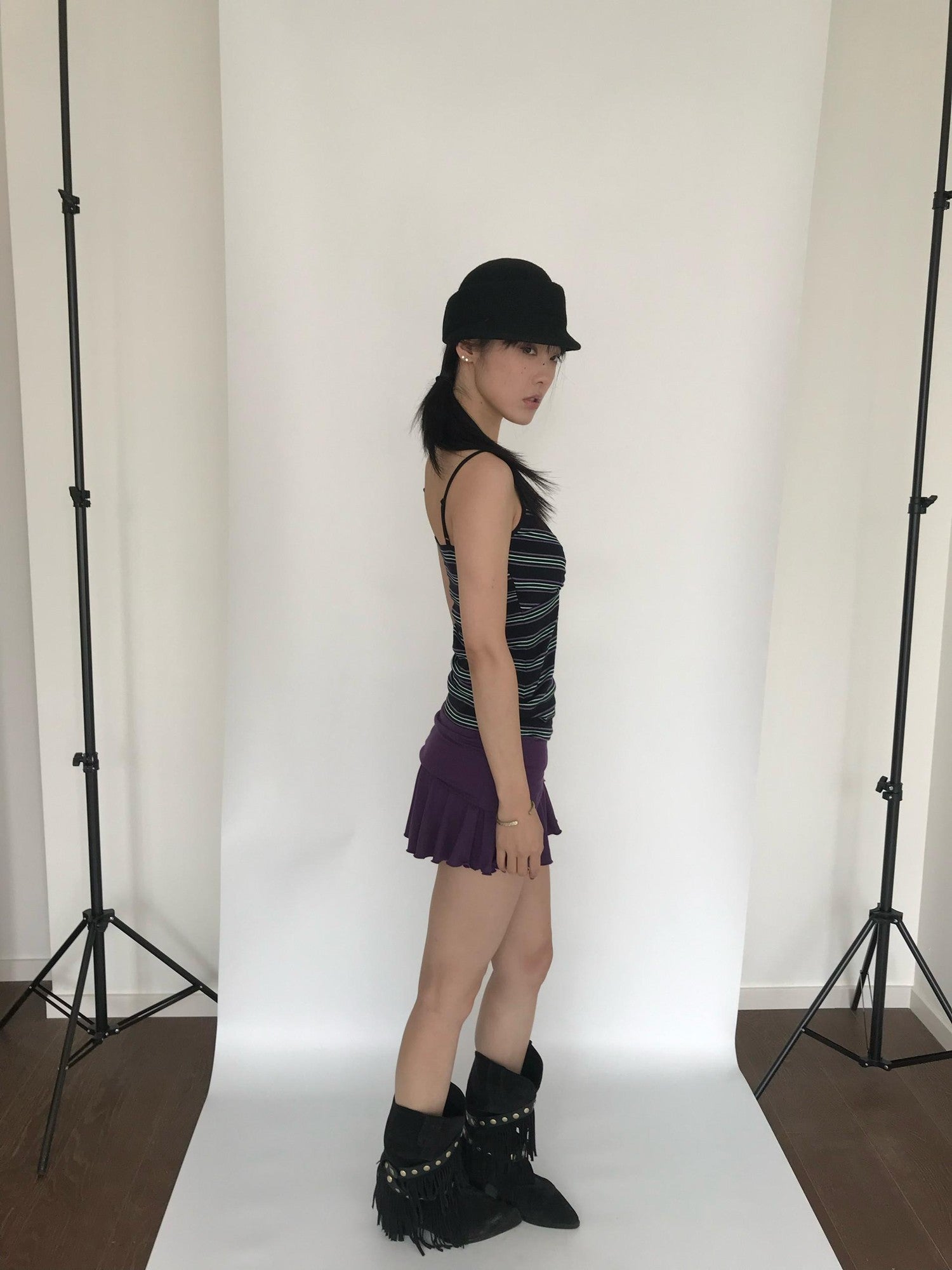 Miko esst Low Rise Retro Turn Up Hem Women's Knitted Short Mini Skirts