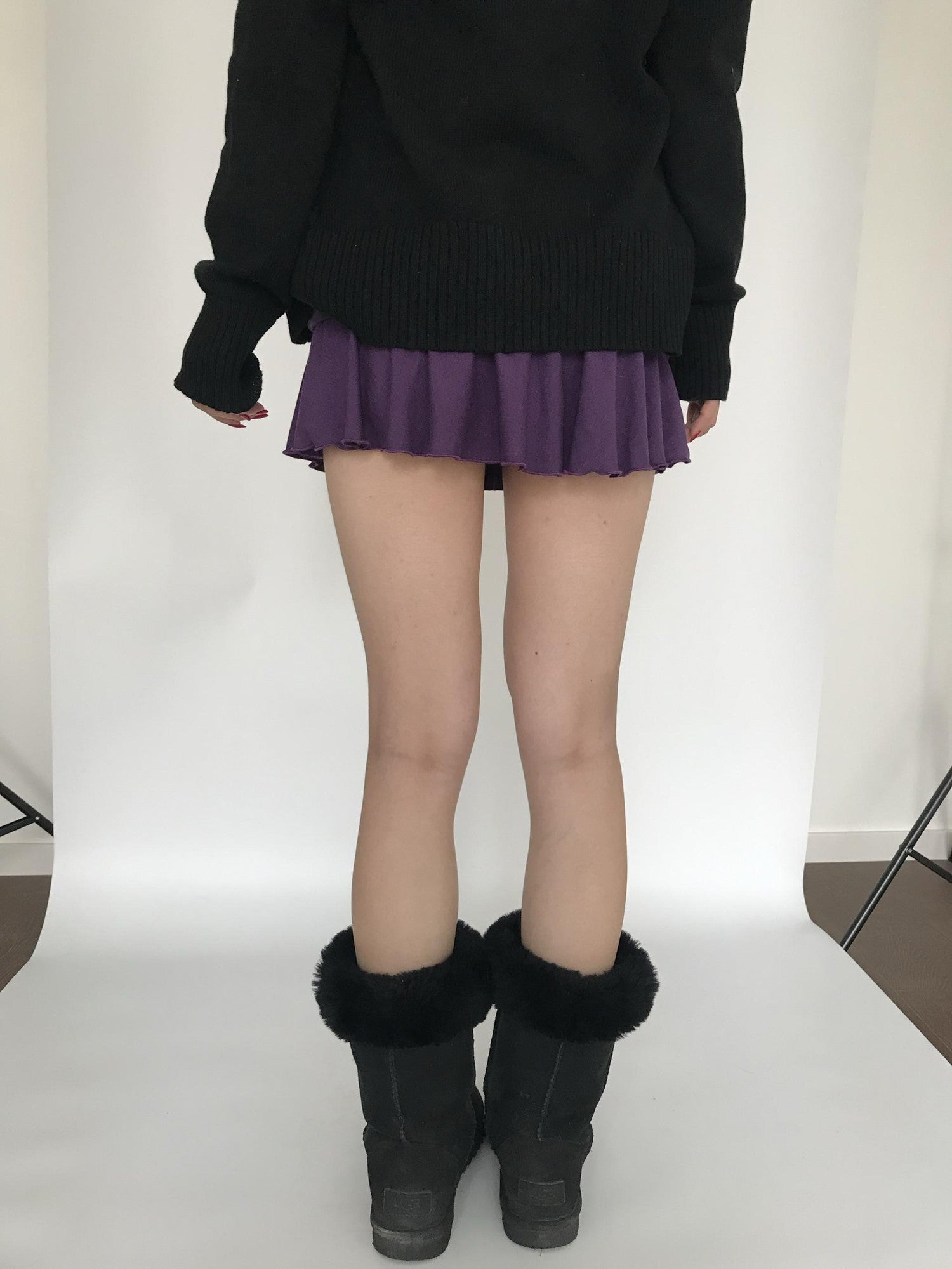 Miko esst Low Rise Retro Turn Up Hem Women's Knitted Short Mini Skirts