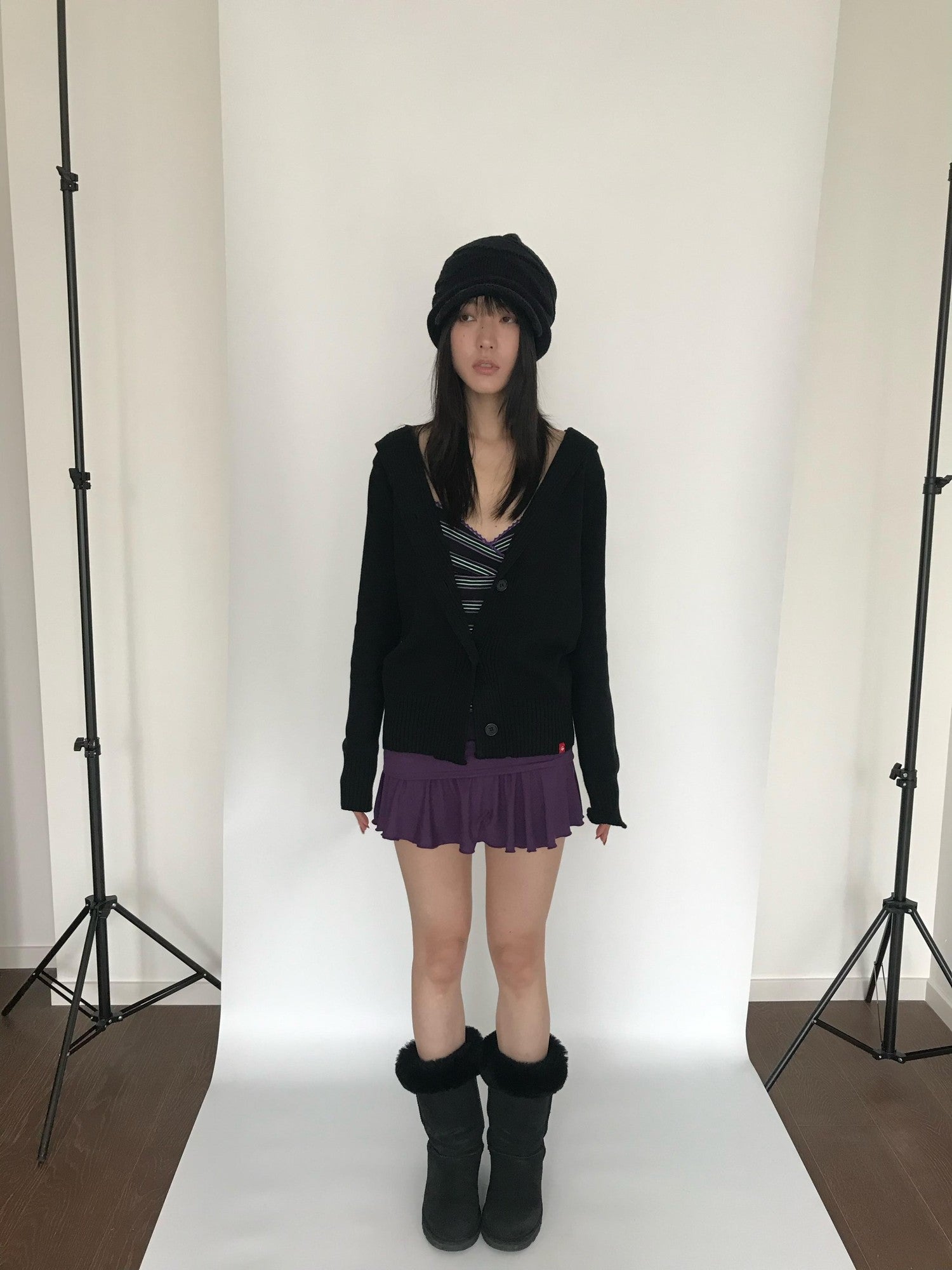 Miko esst Low Rise Retro Turn Up Hem Women's Knitted Short Mini Skirts
