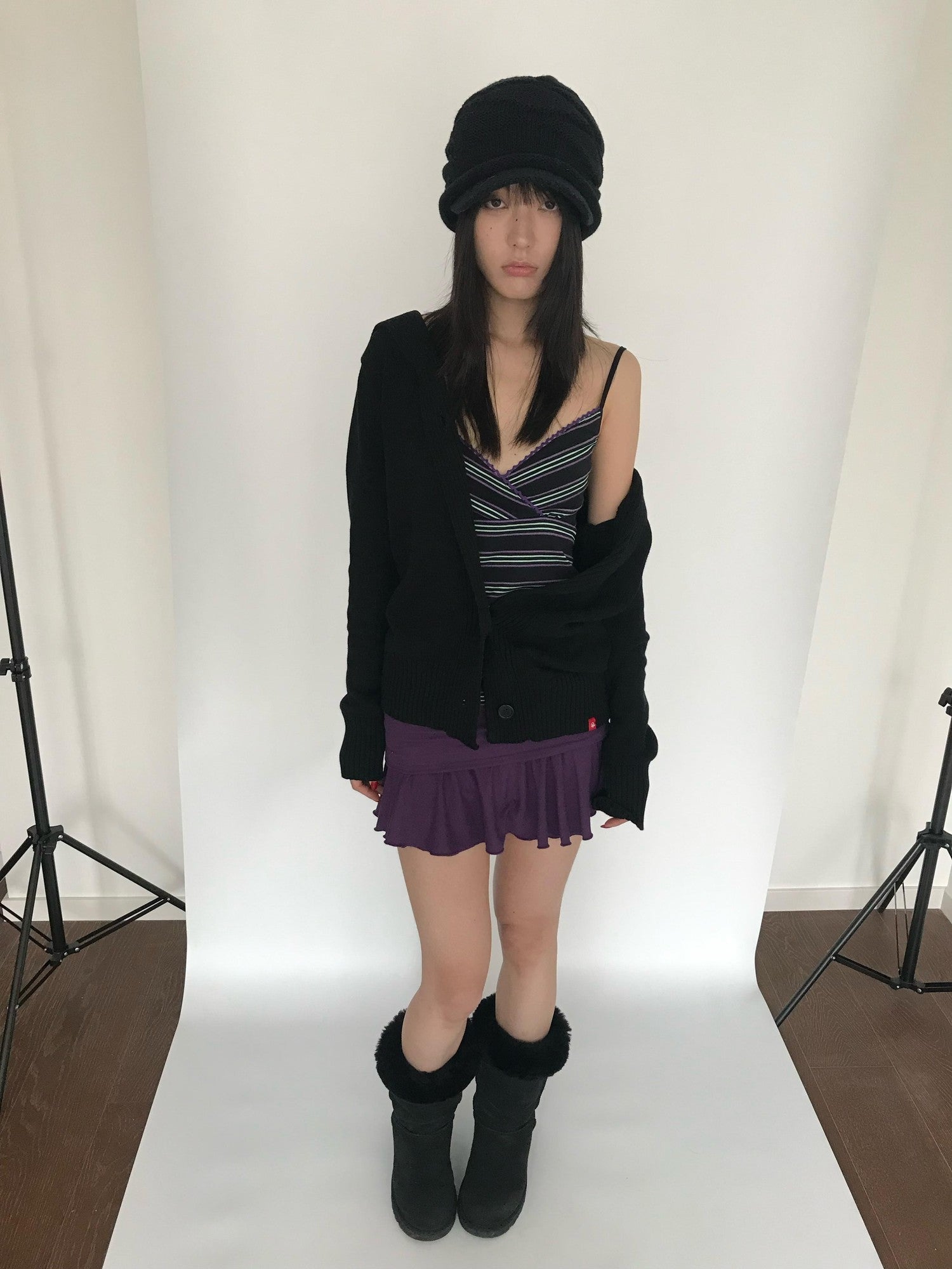 Miko esst Low Rise Retro Turn Up Hem Women's Knitted Short Mini Skirts