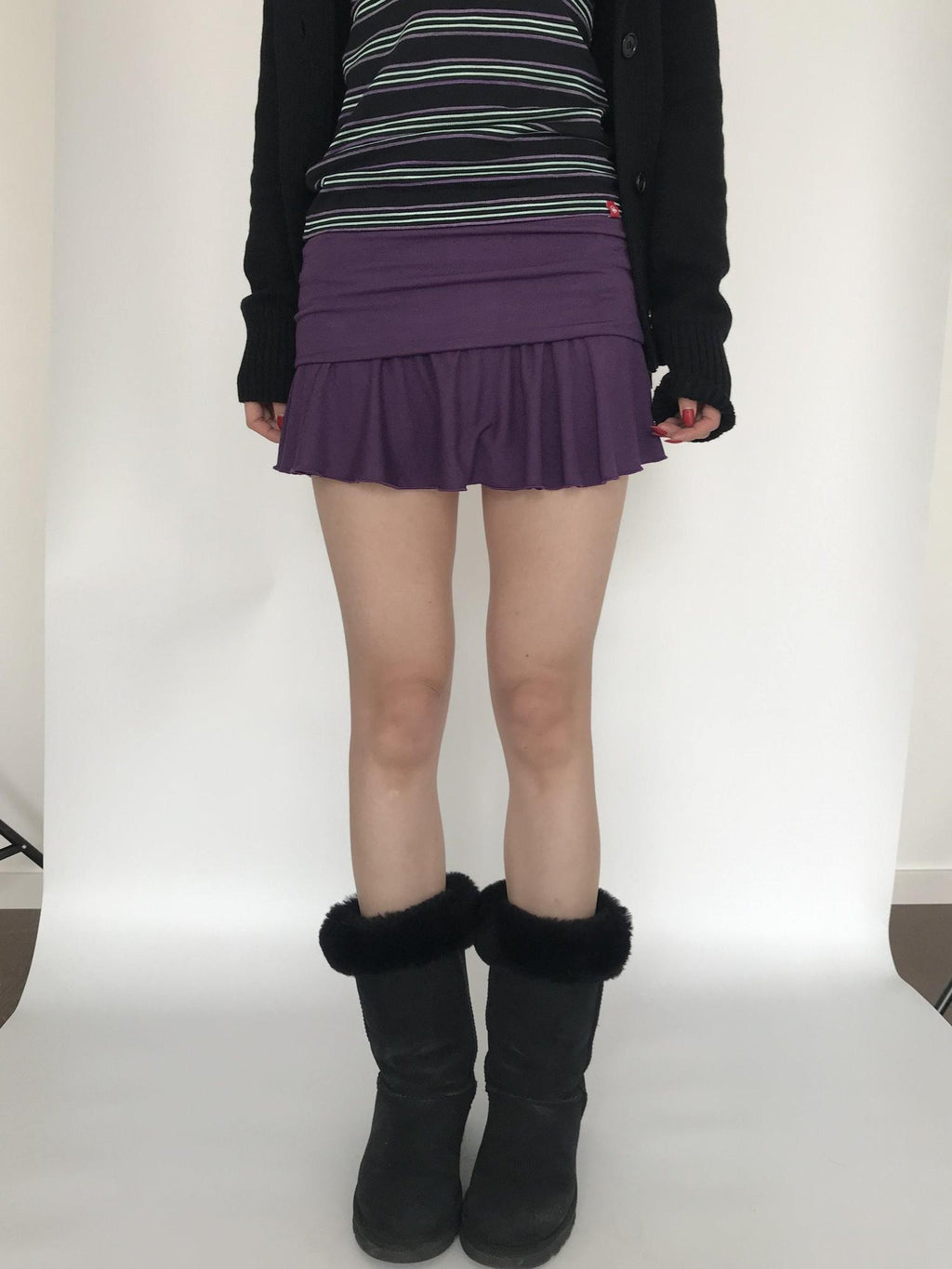 Miko esst Low Rise Retro Turn Up Hem Women's Knitted Short Mini Skirts