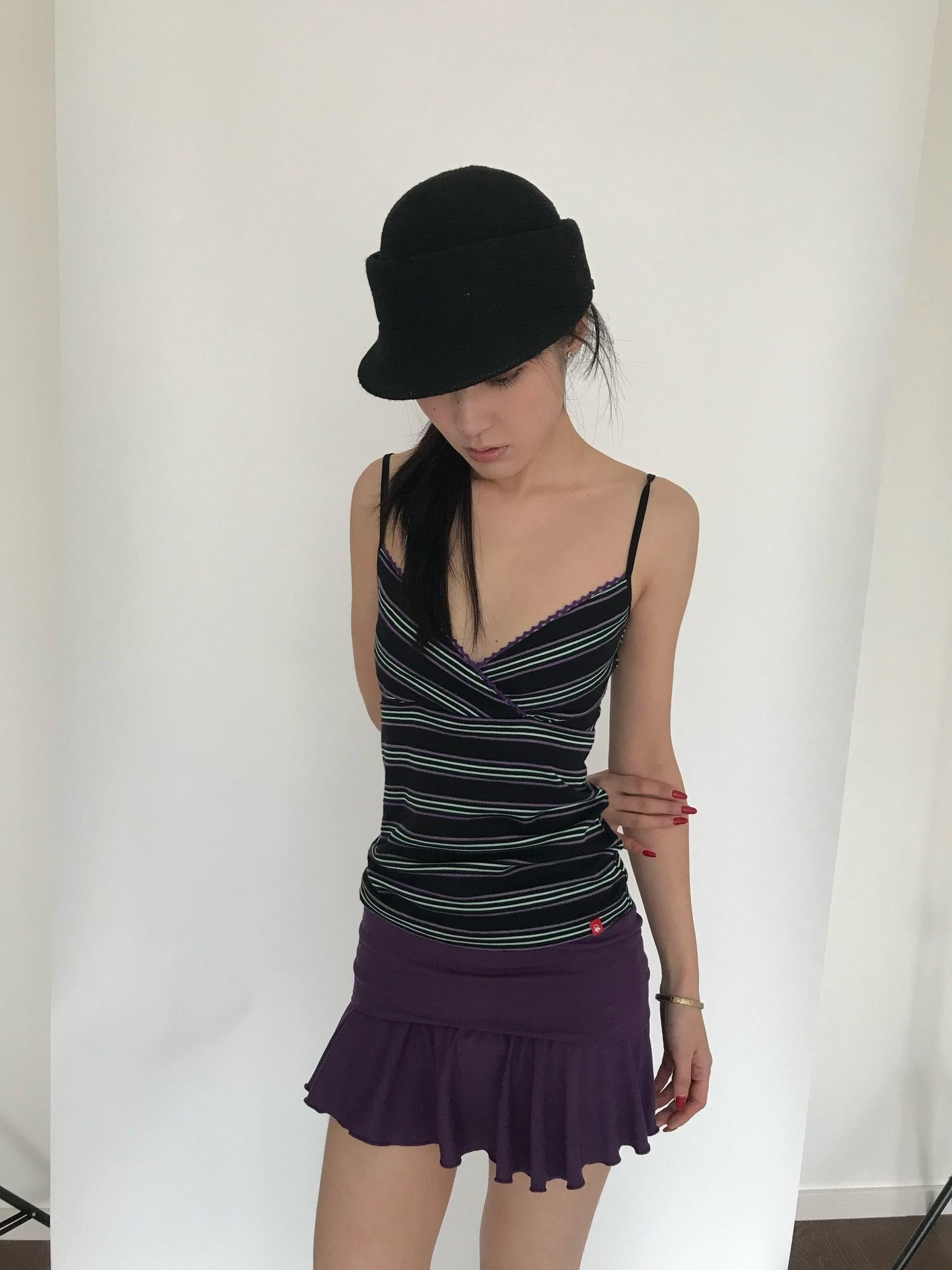 Miko esst Low Rise Retro Turn Up Hem Women's Knitted Short Mini Skirts