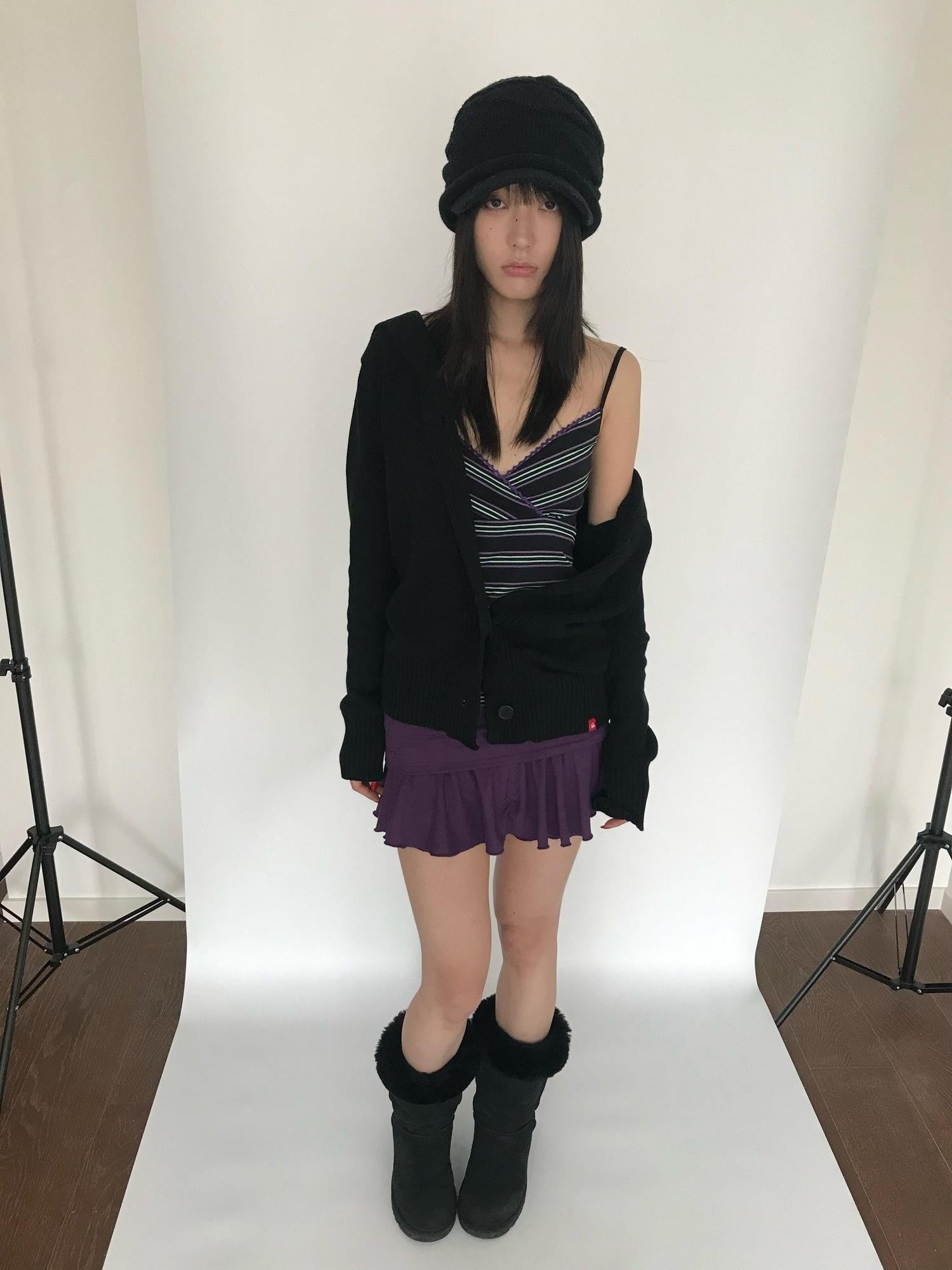 Miko esst Low Rise Retro Turn Up Hem Women's Knitted Short Mini Skirts