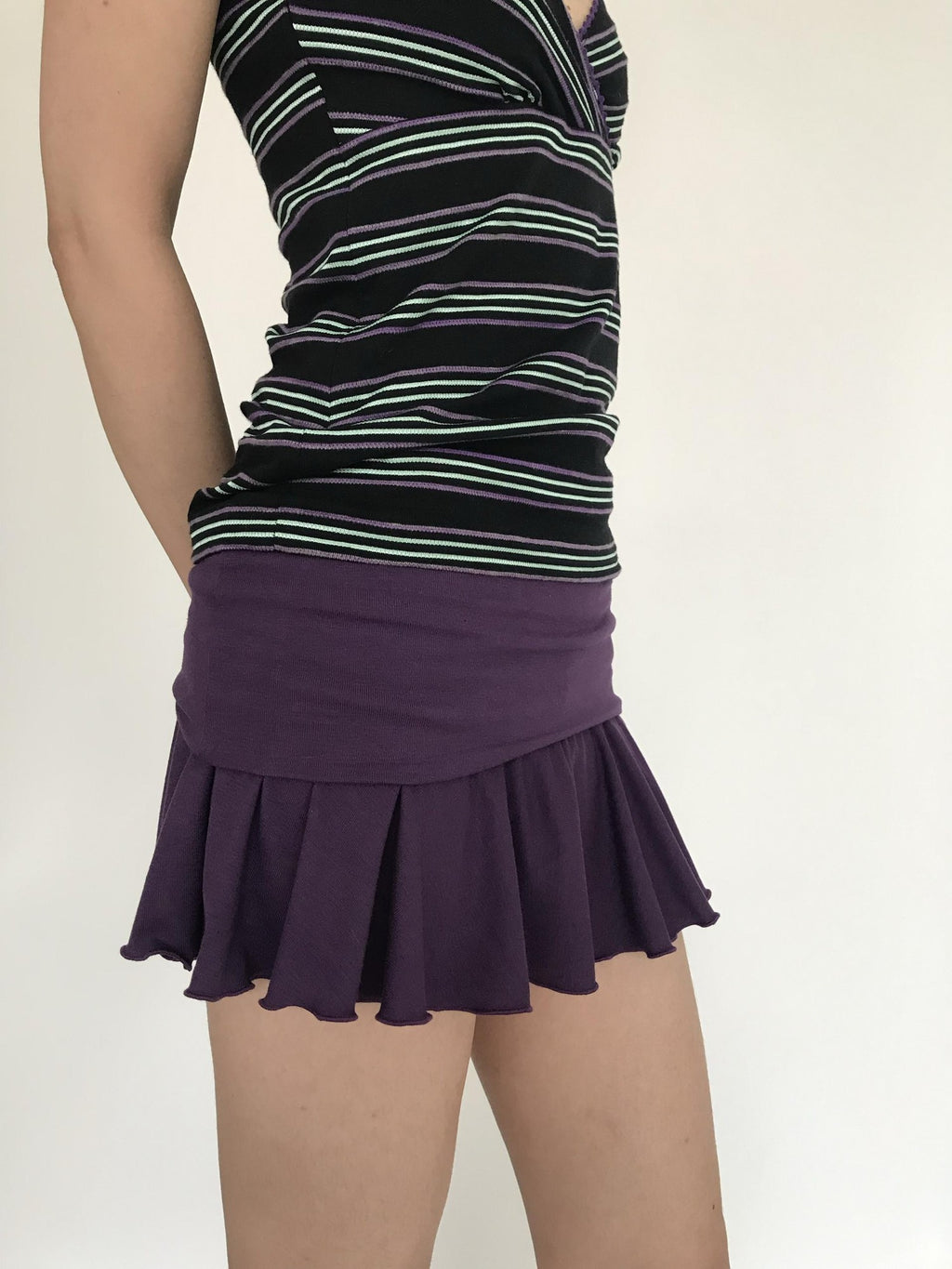 Miko esst Low Rise Retro Turn Up Hem Women's Knitted Short Mini Skirts