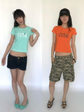 Miko esst Mint Green Vintage Print Glitter Set In Shoulder Women's Short Sleeve T-shirts