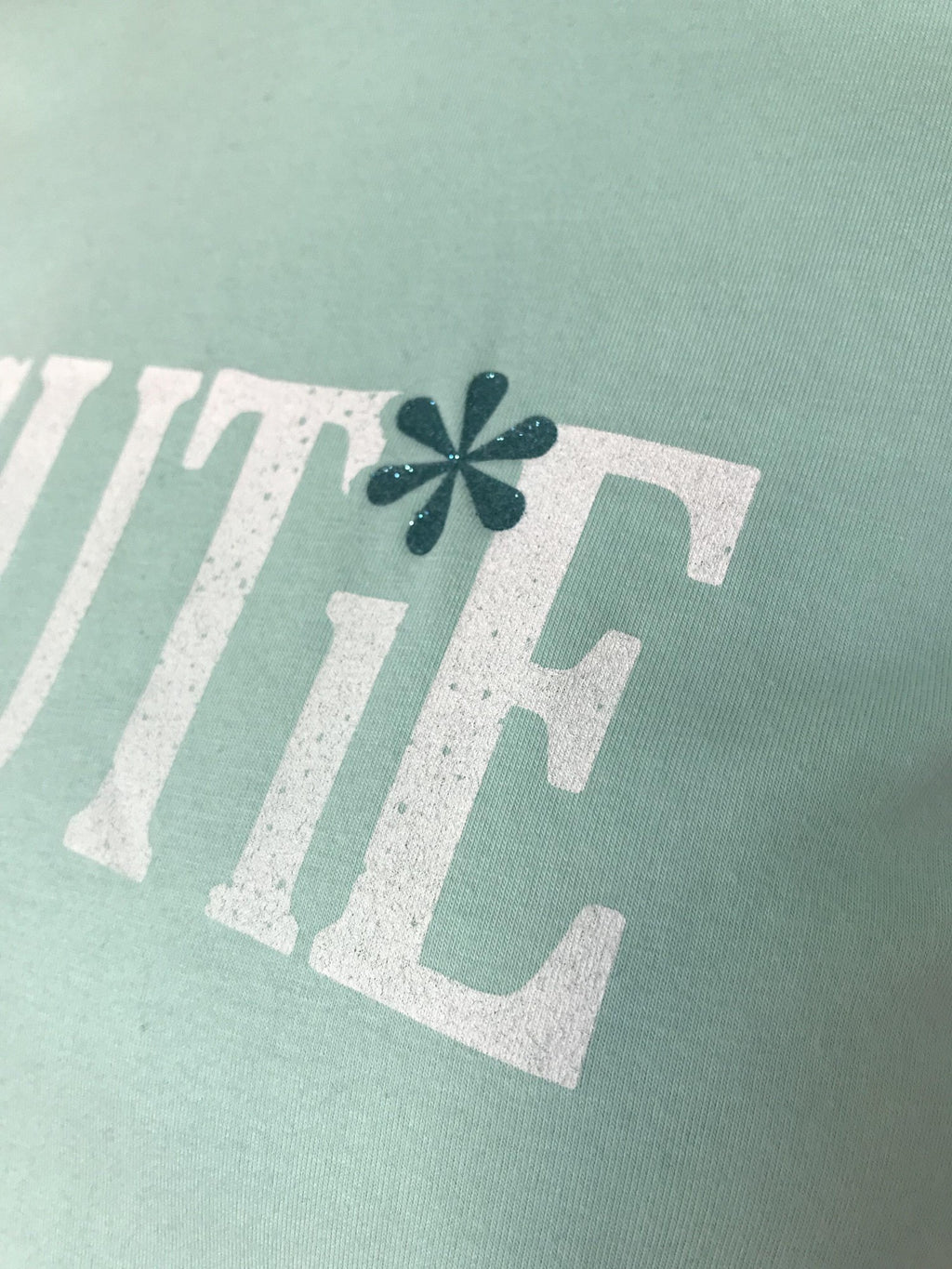 Miko esst Mint Green Vintage Print Glitter Set In Shoulder Women's Short Sleeve T-shirts