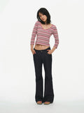 Miko esst Raw Dark Vintage Low Waist Slim Slight Flare Women's Denim Bootcut Jeans