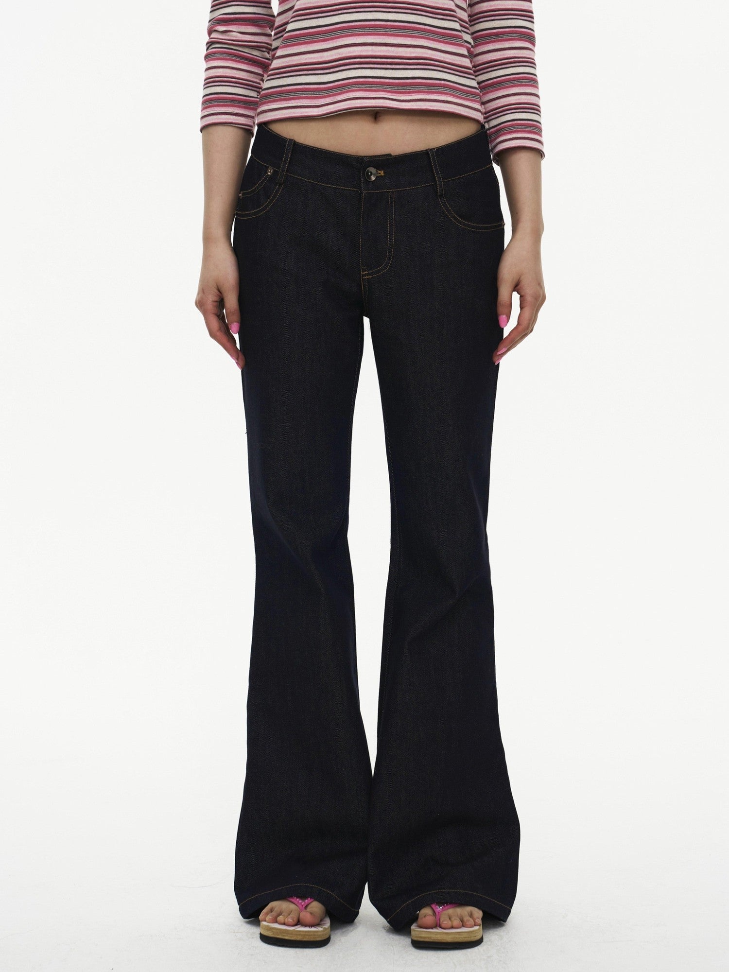 Miko esst Raw Dark Vintage Low Waist Slim Slight Flare Women's Denim Bootcut Jeans