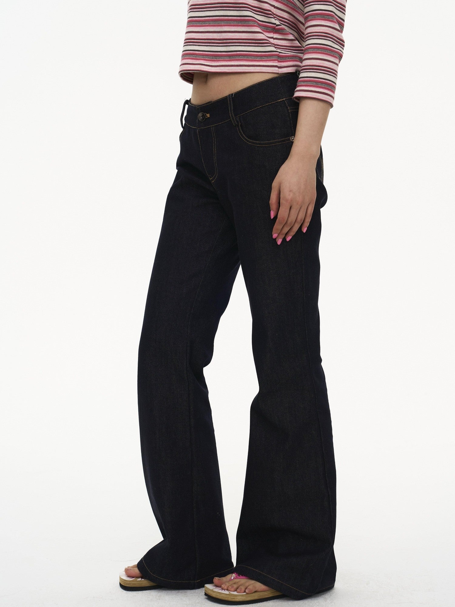 Miko esst Raw Dark Vintage Low Waist Slim Slight Flare Women's Denim Bootcut Jeans