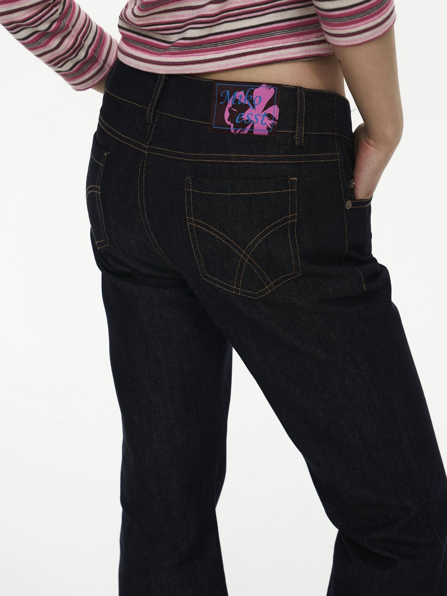 Miko esst Raw Dark Vintage Low Waist Slim Slight Flare Women's Denim Bootcut Jeans