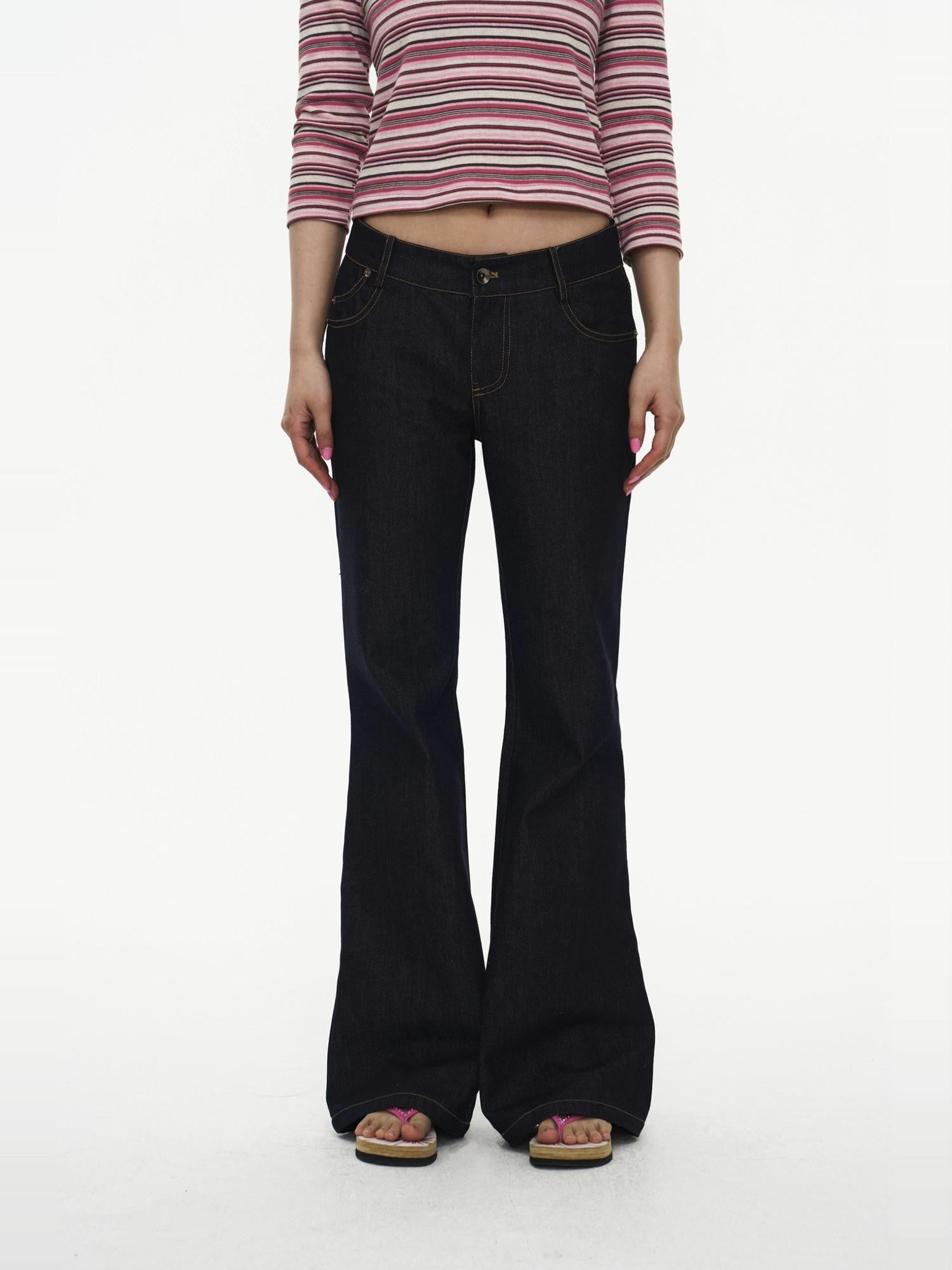 Miko esst Raw Dark Vintage Low Waist Slim Slight Flare Women's Denim Bootcut Jeans