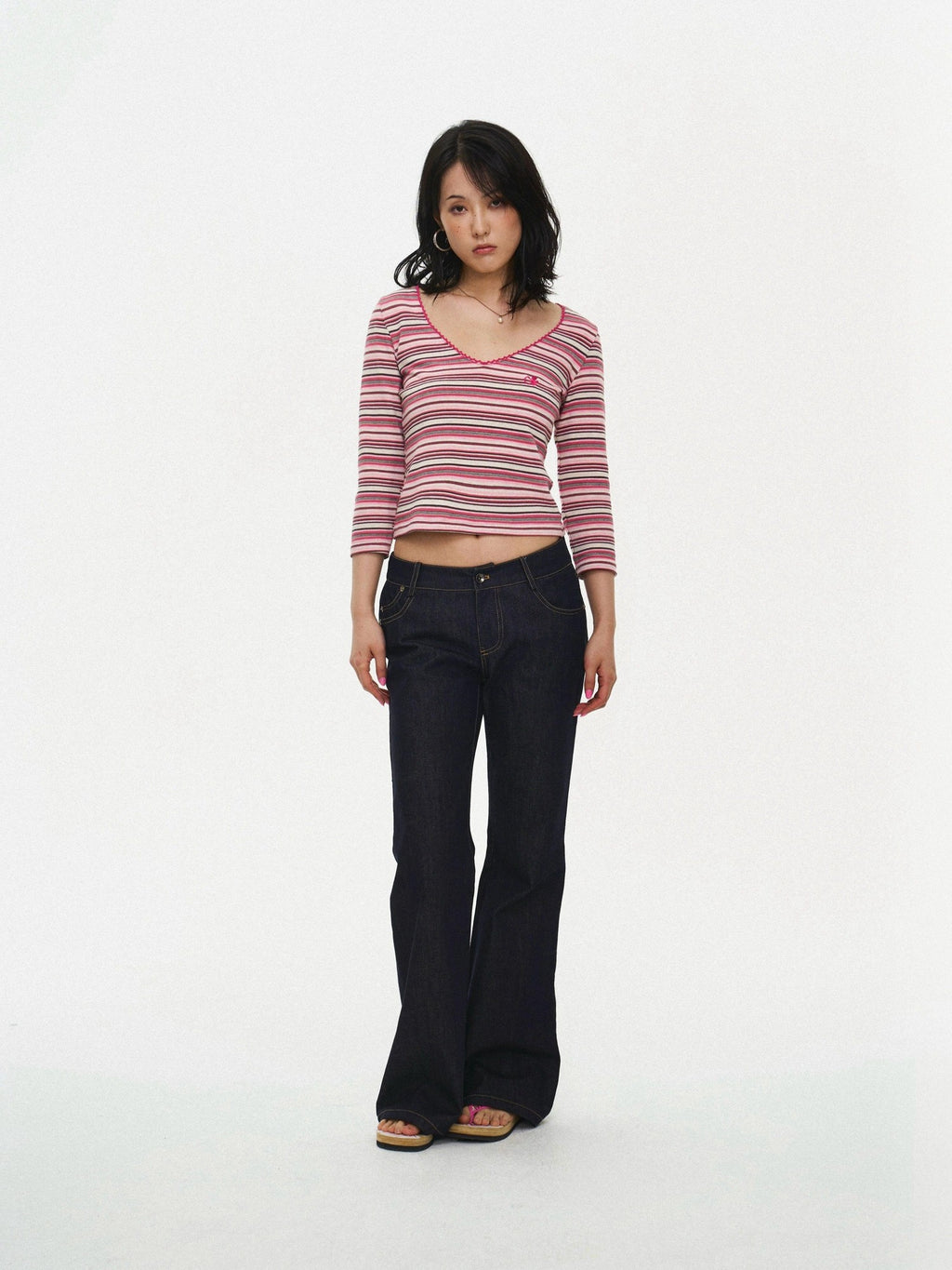Miko esst Raw Dark Vintage Low Waist Slim Slight Flare Women's Denim Bootcut Jeans