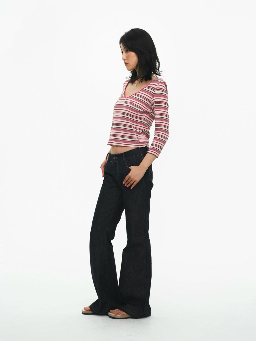 Miko esst Raw Dark Vintage Low Waist Slim Slight Flare Women's Denim Bootcut Jeans