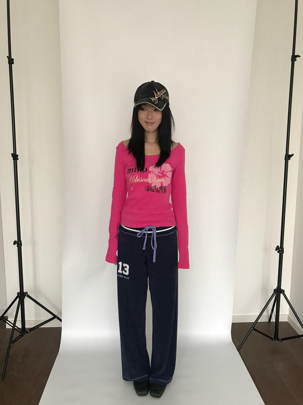 Miko esst Retro Asymmetric Straight Relaxed Low Waist Women's Cotton Sweatpants