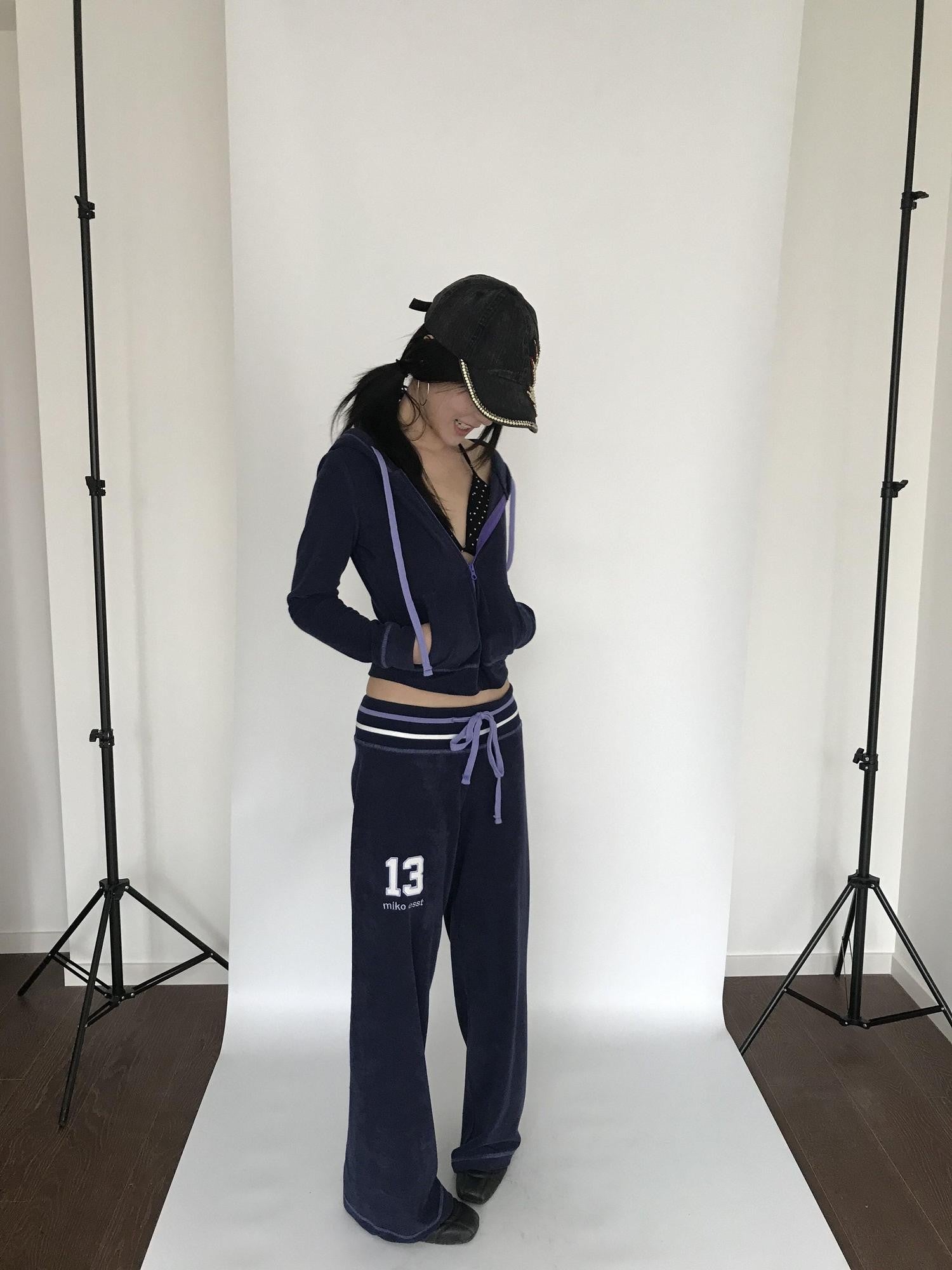 Miko esst Retro Asymmetric Straight Relaxed Low Waist Women's Cotton Sweatpants