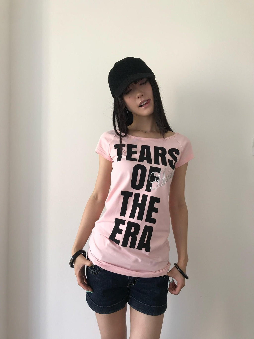 Miko esst Tear Print Rhinestone Slim Fit Women's Short Sleeve T-shirts