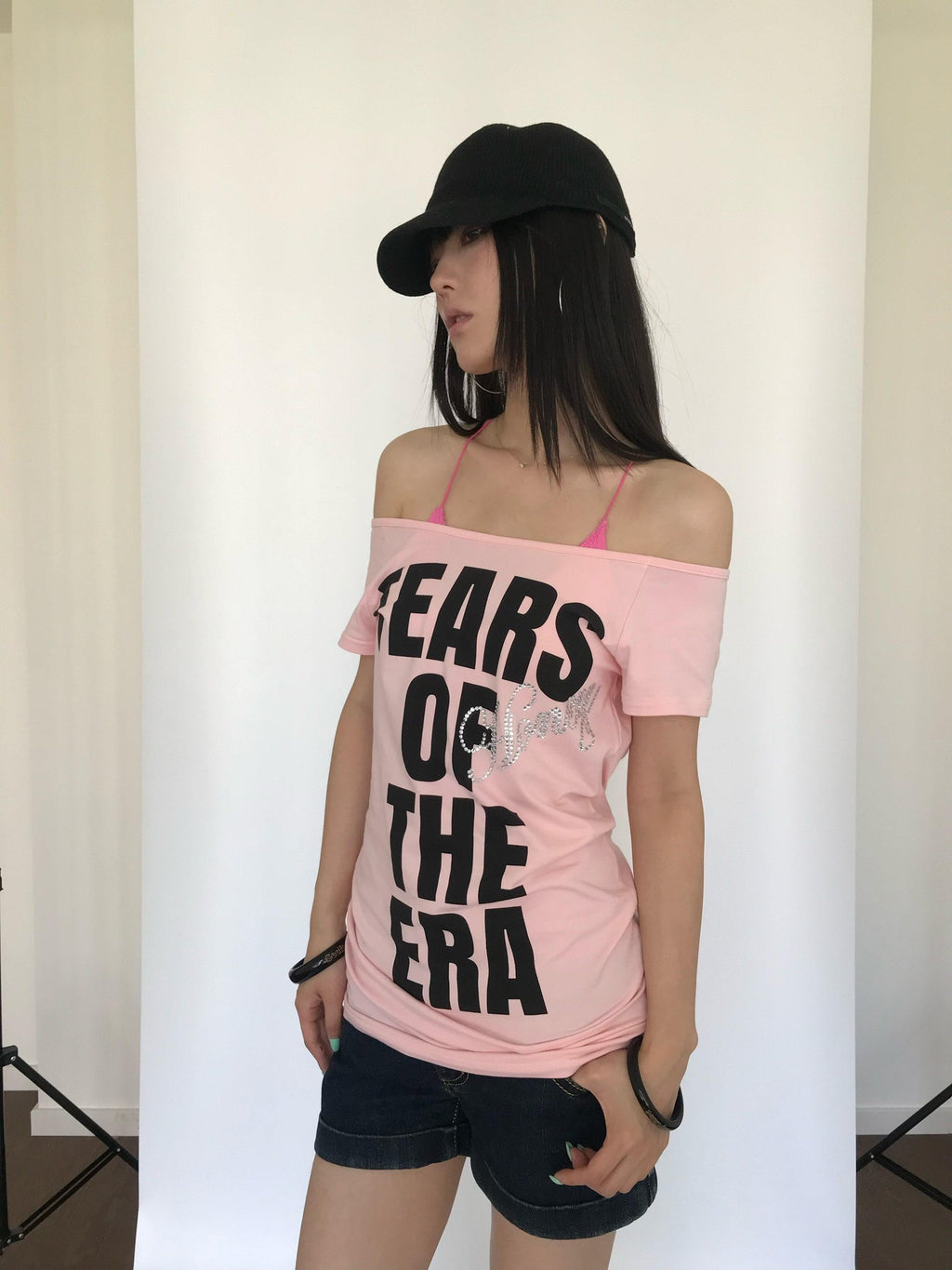 Miko esst Tear Print Rhinestone Slim Fit Women's Short Sleeve T-shirts