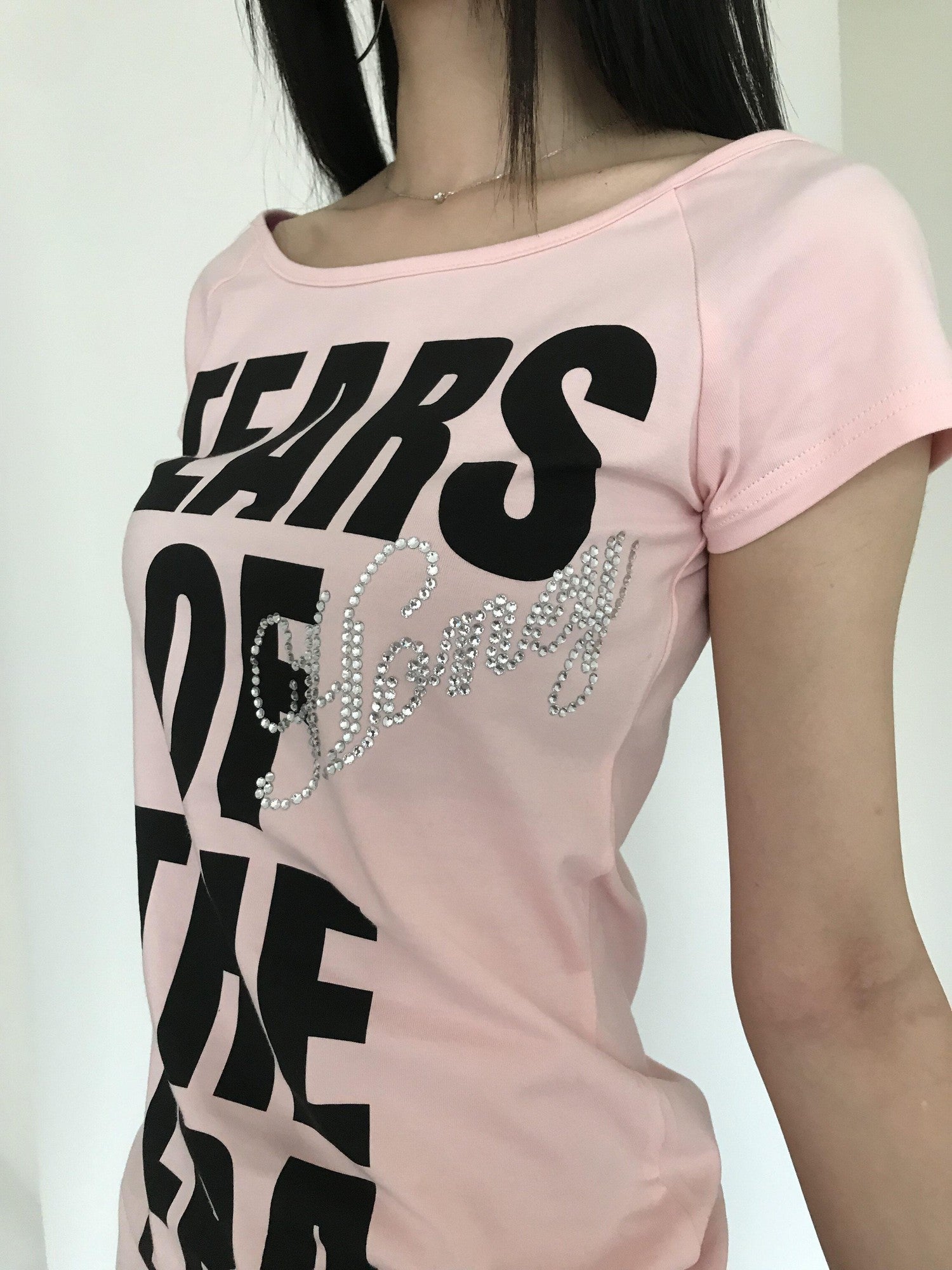 Miko esst Tear Print Rhinestone Slim Fit Women's Short Sleeve T-shirts