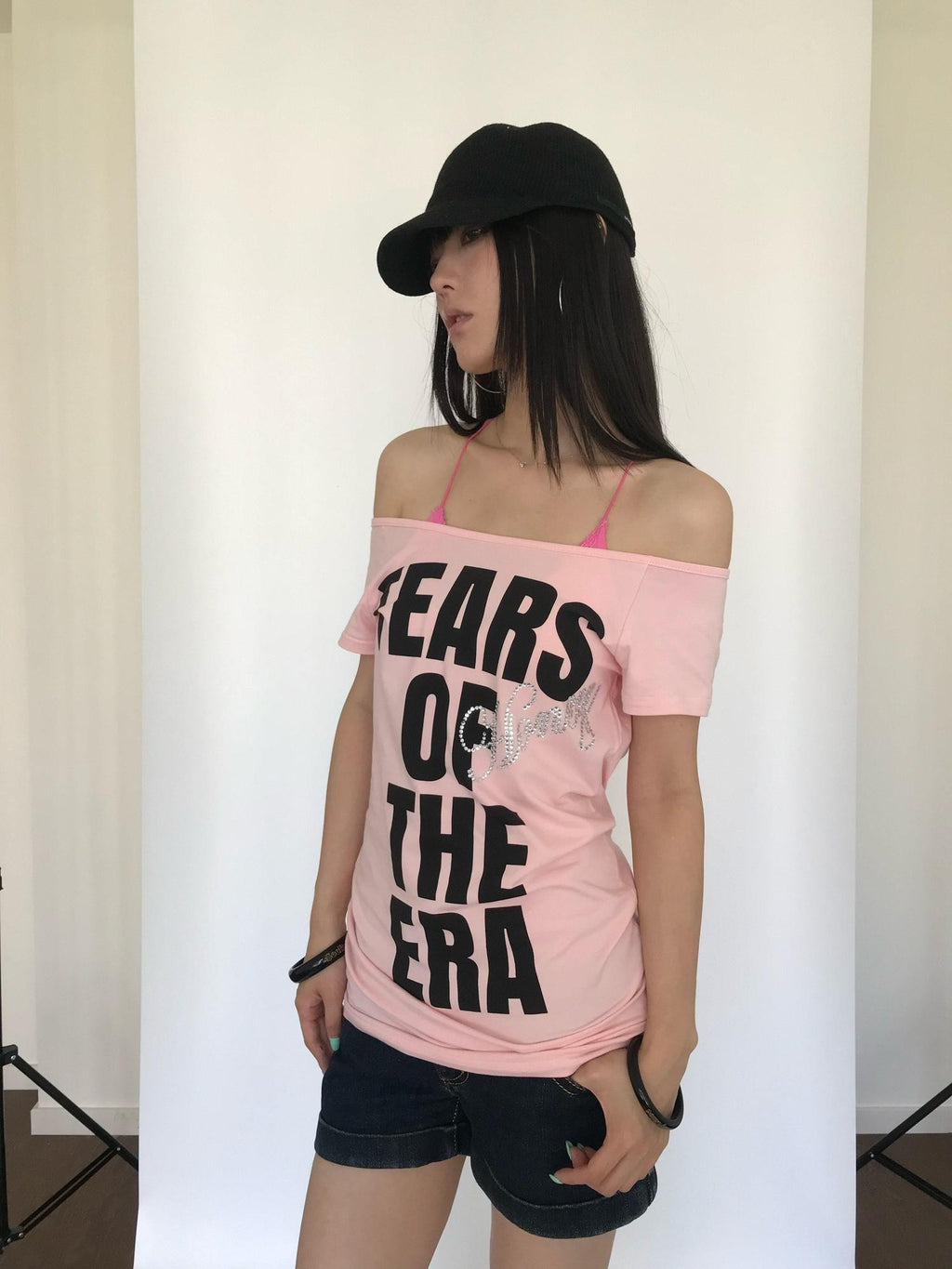 Miko esst Tear Print Rhinestone Slim Fit Women's Short Sleeve T-shirts