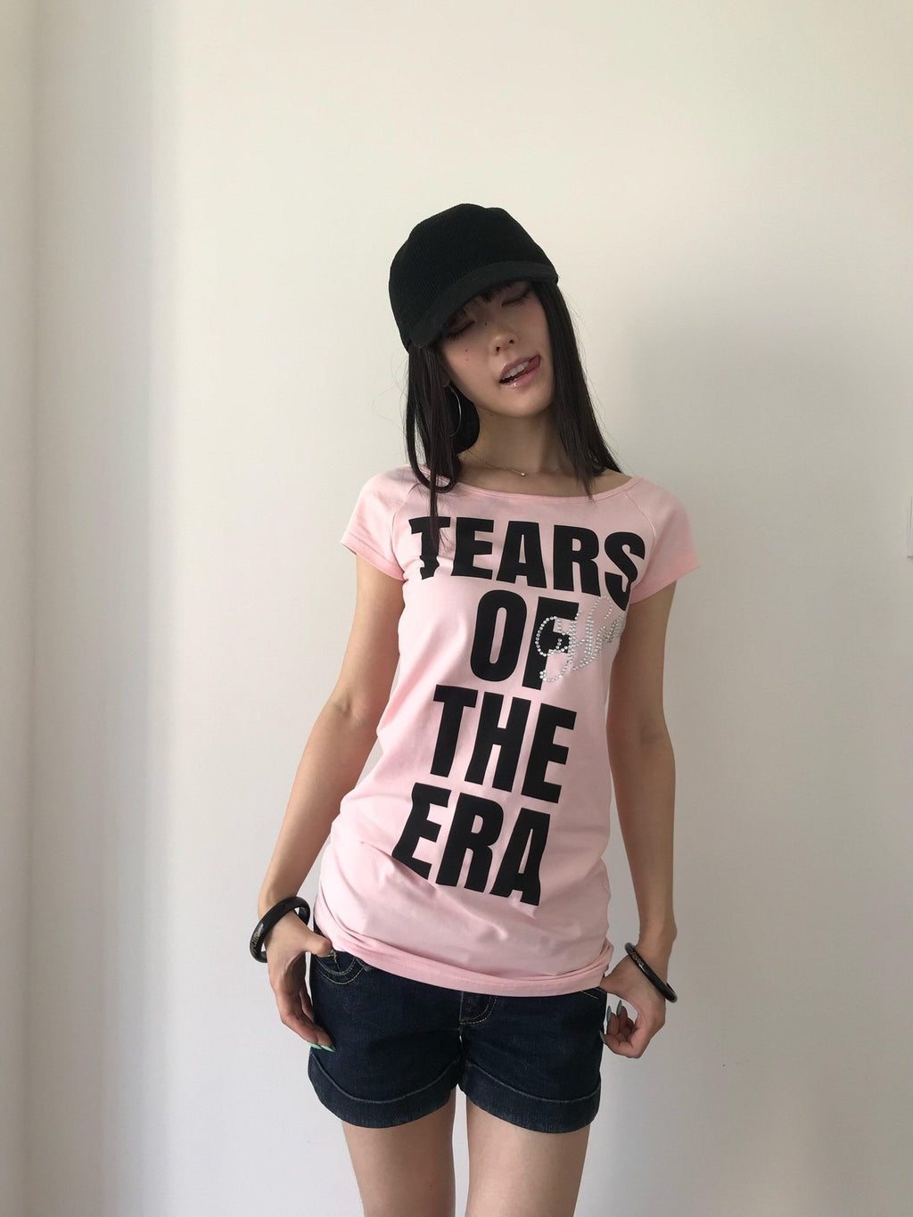 Miko esst Tear Print Rhinestone Slim Fit Women's Short Sleeve T-shirts