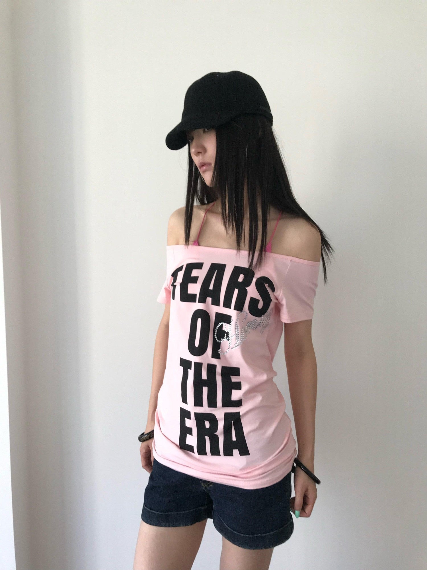 Miko esst Tear Print Rhinestone Slim Fit Women's Short Sleeve T-shirts