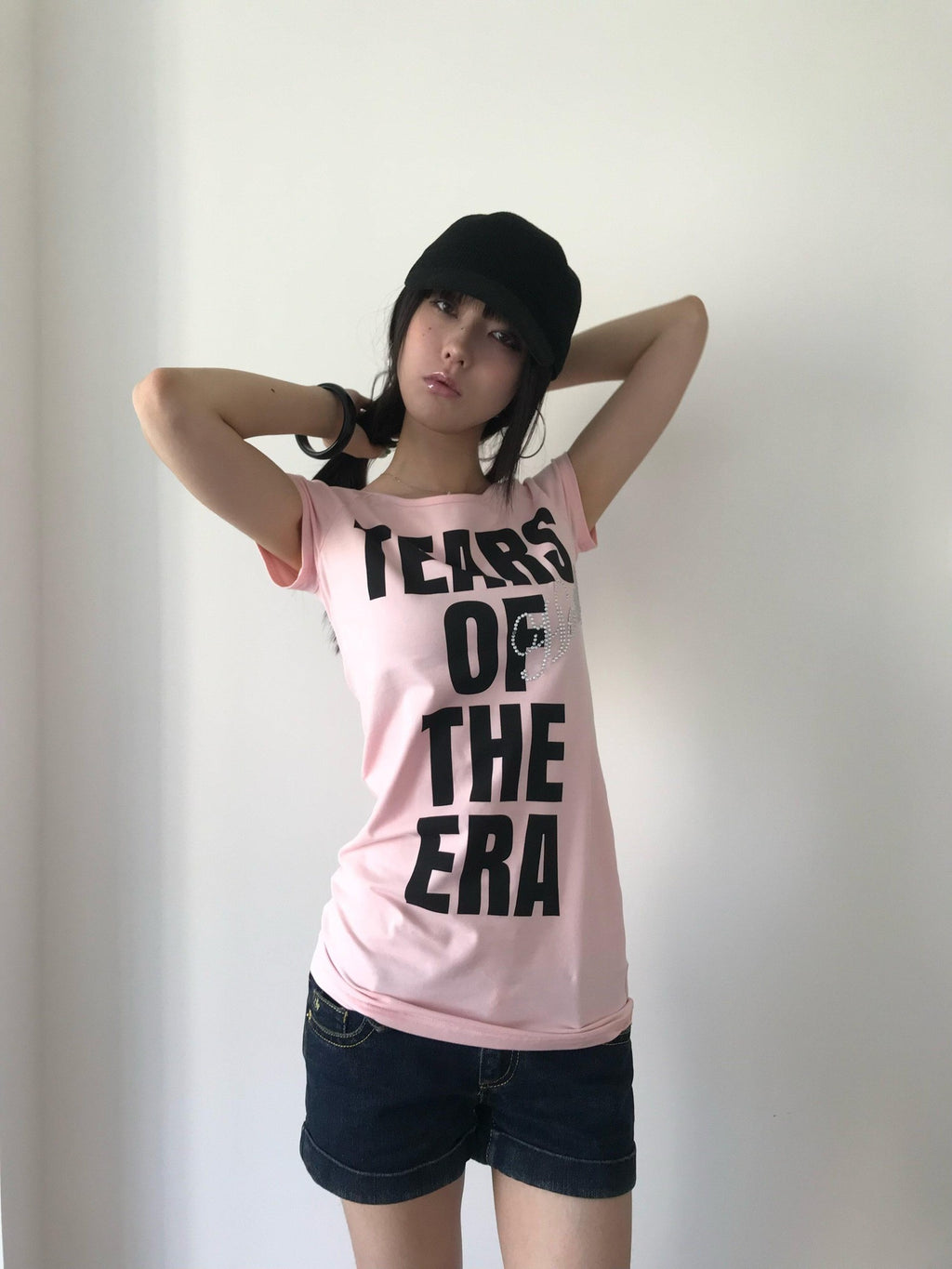 Miko esst Tear Print Rhinestone Slim Fit Women's Short Sleeve T-shirts