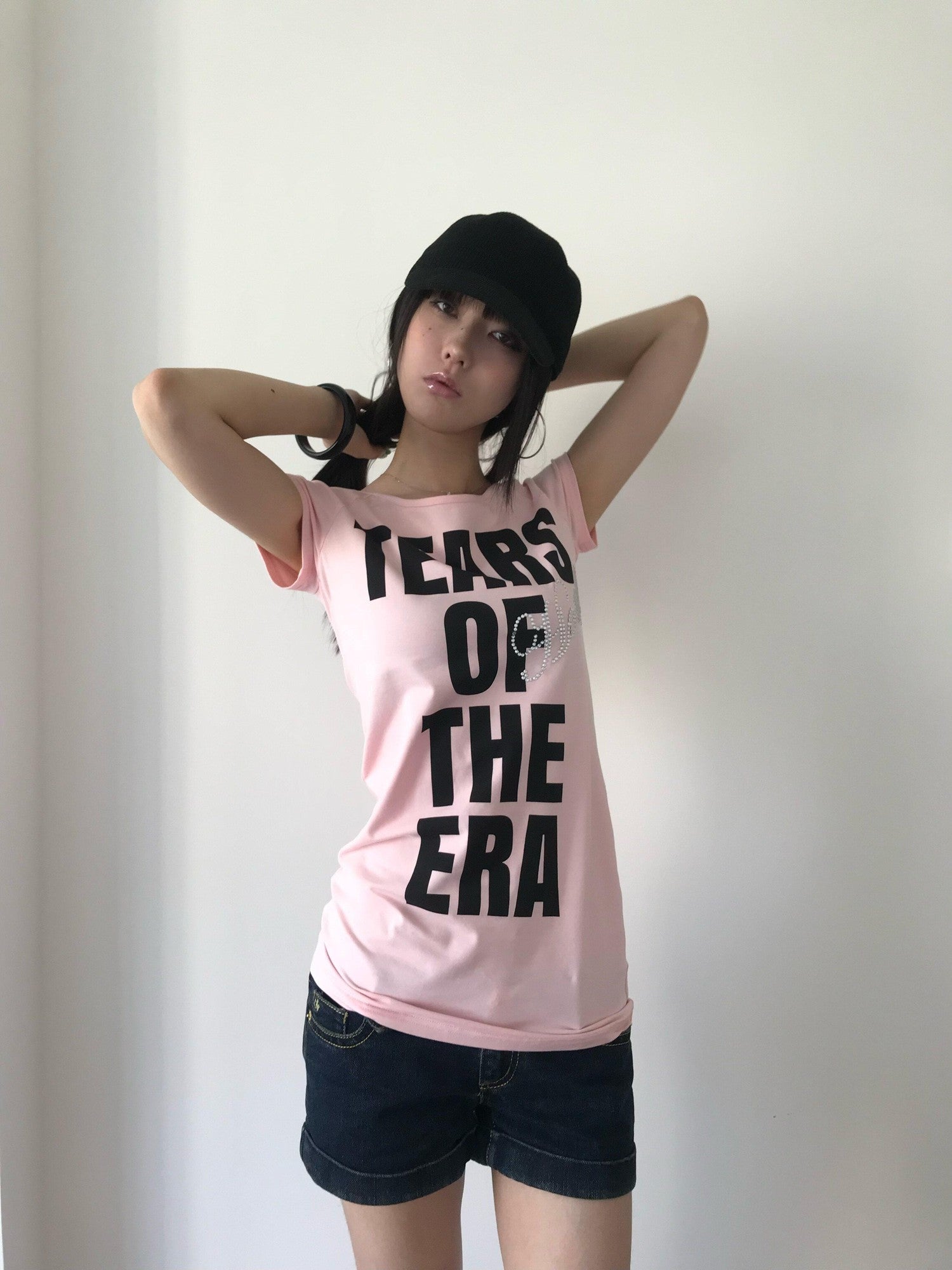 Miko esst Tear Print Rhinestone Slim Fit Women's Short Sleeve T-shirts
