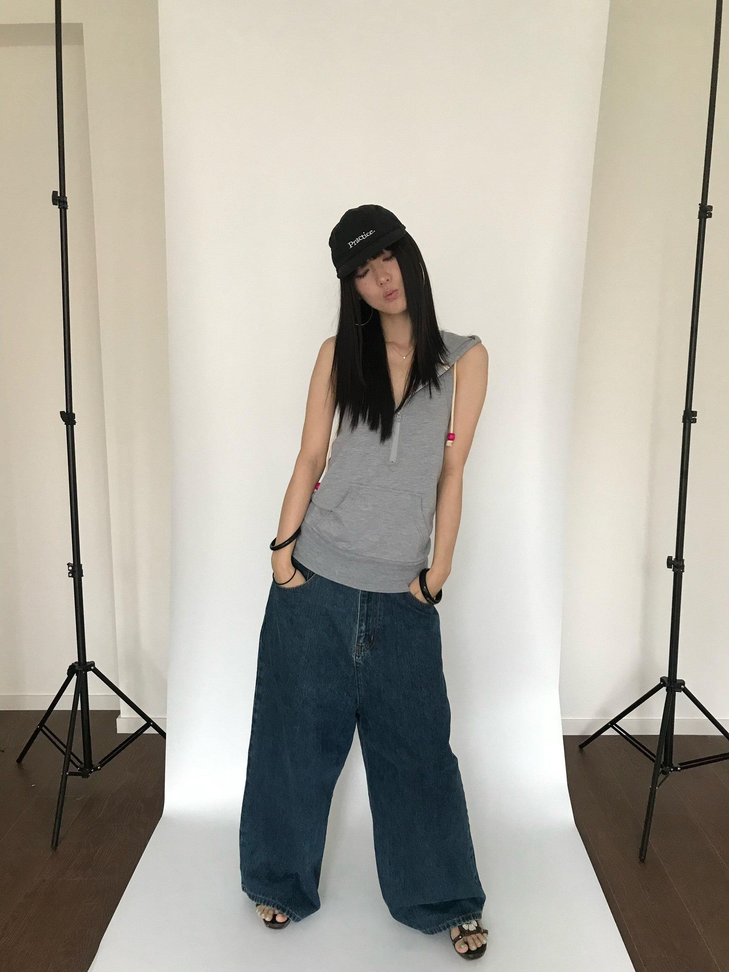 Miko esst Tomboy Japanese Street Hooded Backless Sweatshirt Women's Polycotton Tank Tops