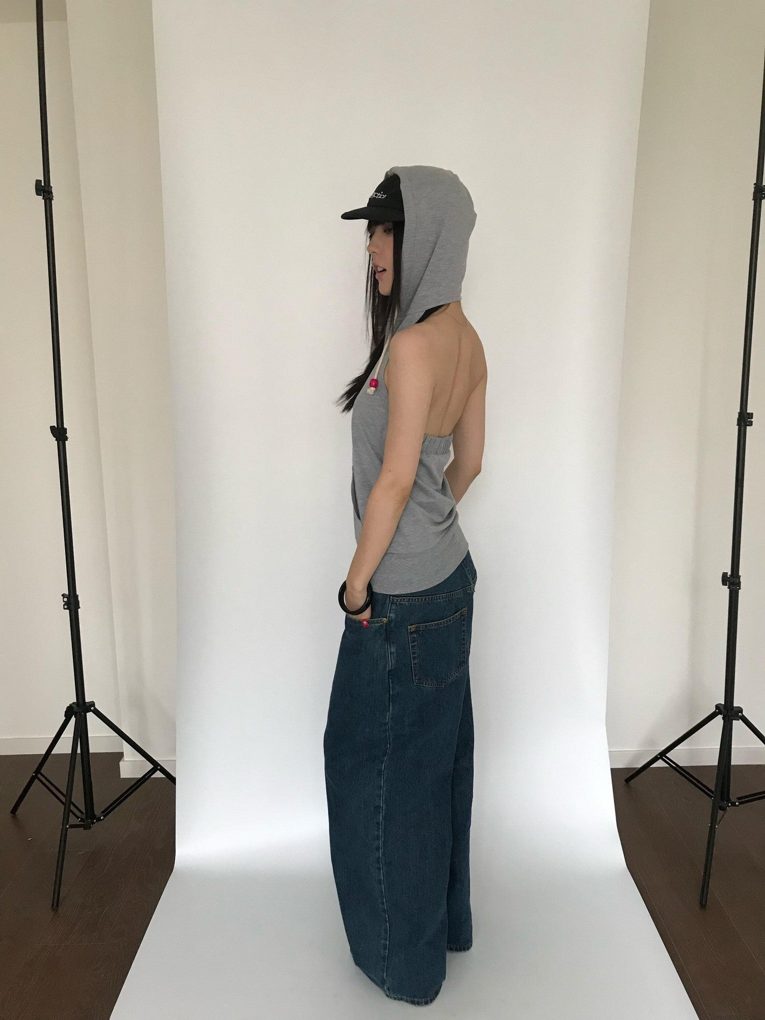 Miko esst Tomboy Japanese Street Hooded Backless Sweatshirt Women's Polycotton Tank Tops