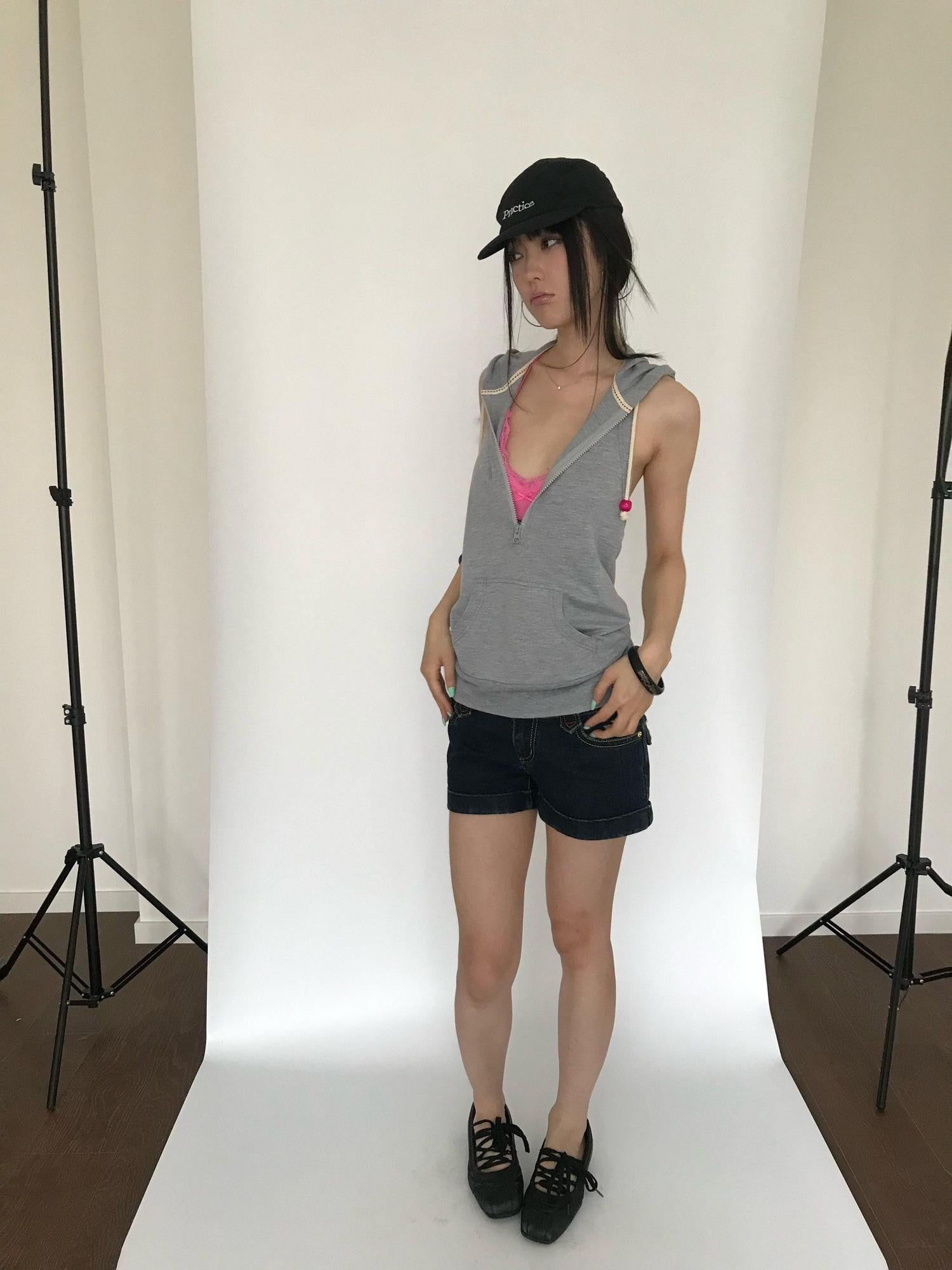Miko esst Tomboy Japanese Street Hooded Backless Sweatshirt Women's Polycotton Tank Tops