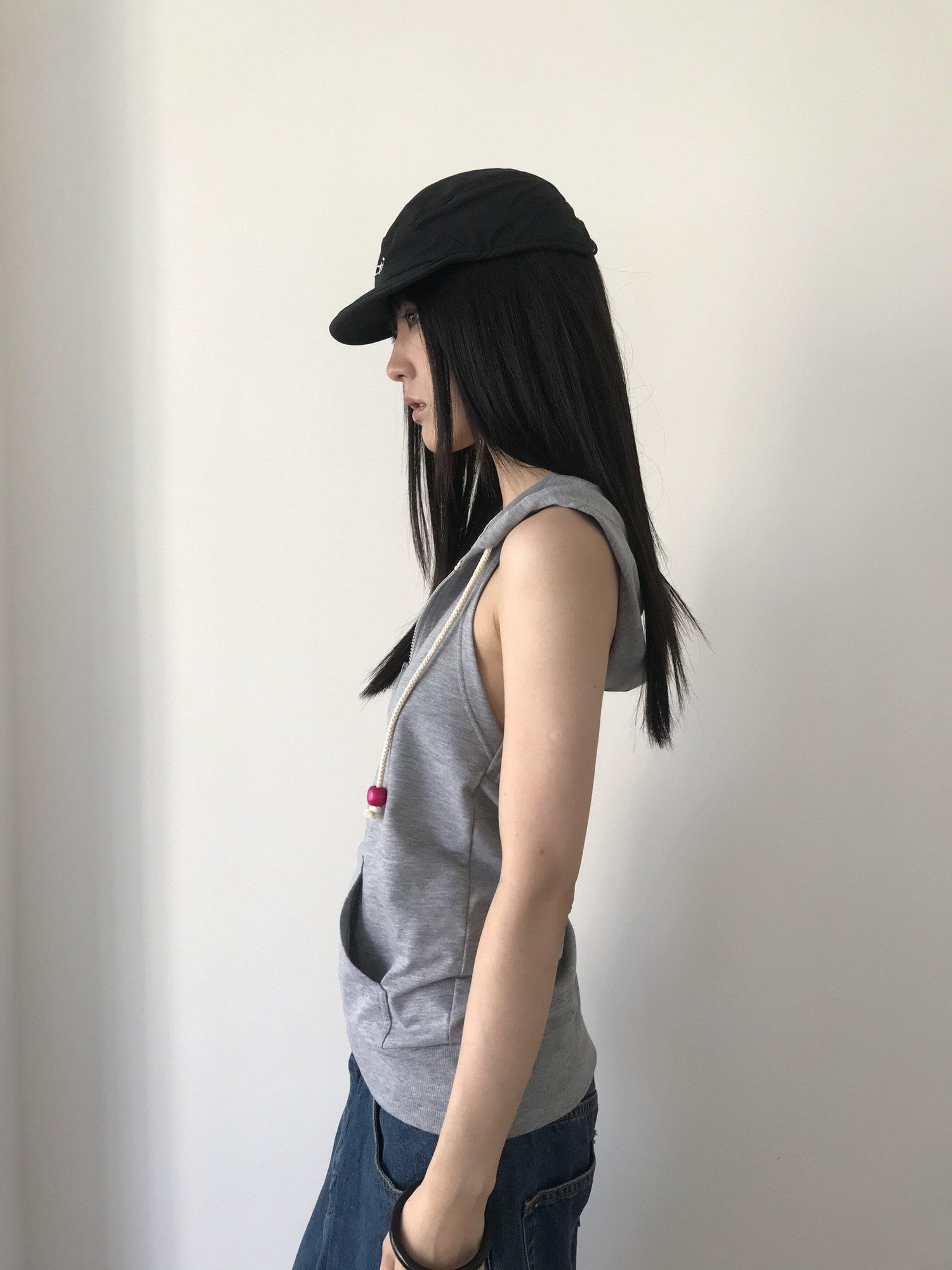 Miko esst Tomboy Japanese Street Hooded Backless Sweatshirt Women's Polycotton Tank Tops
