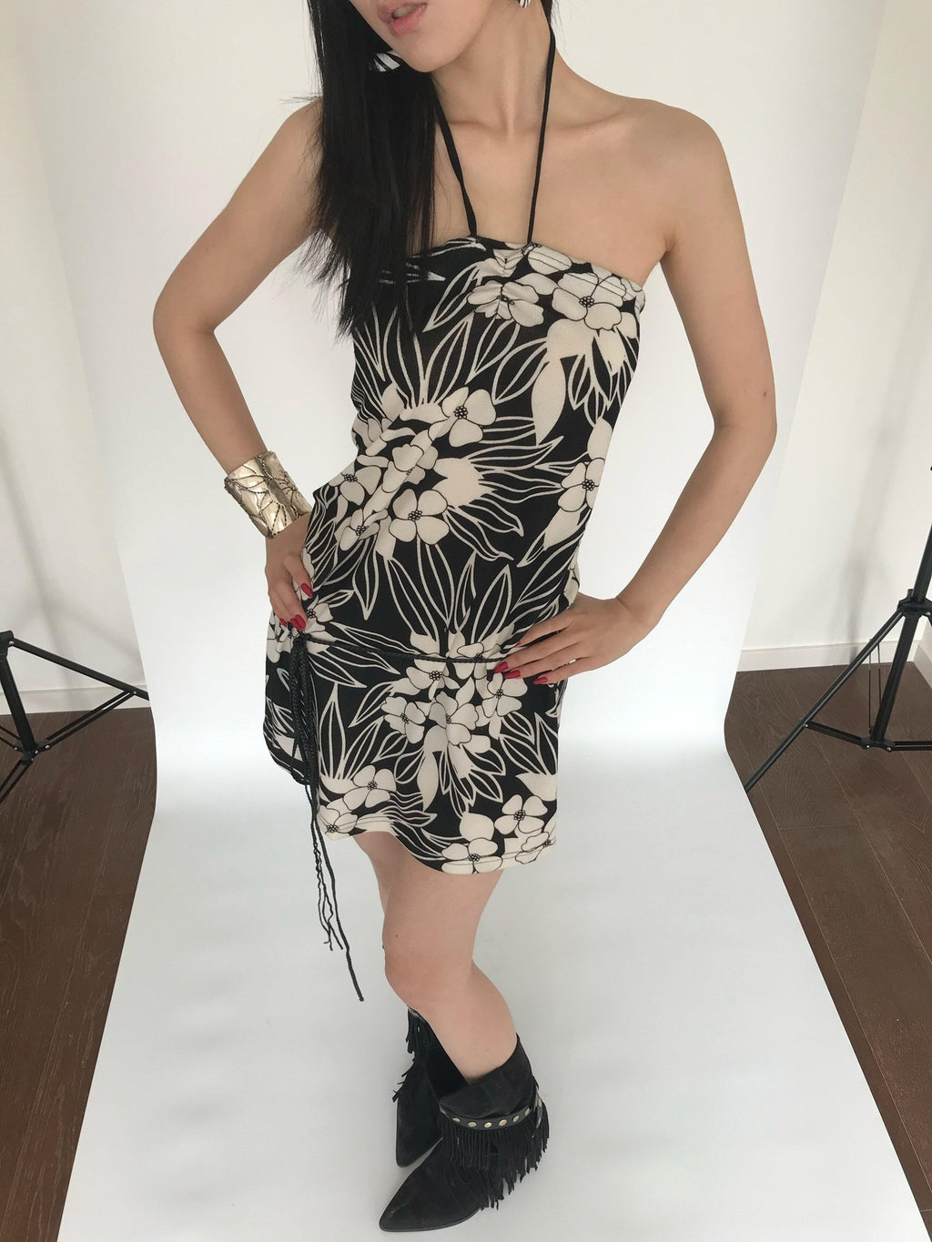 Miko esst Tropical Floral Allover Layered Halter Women's Strapless Midi Dresses