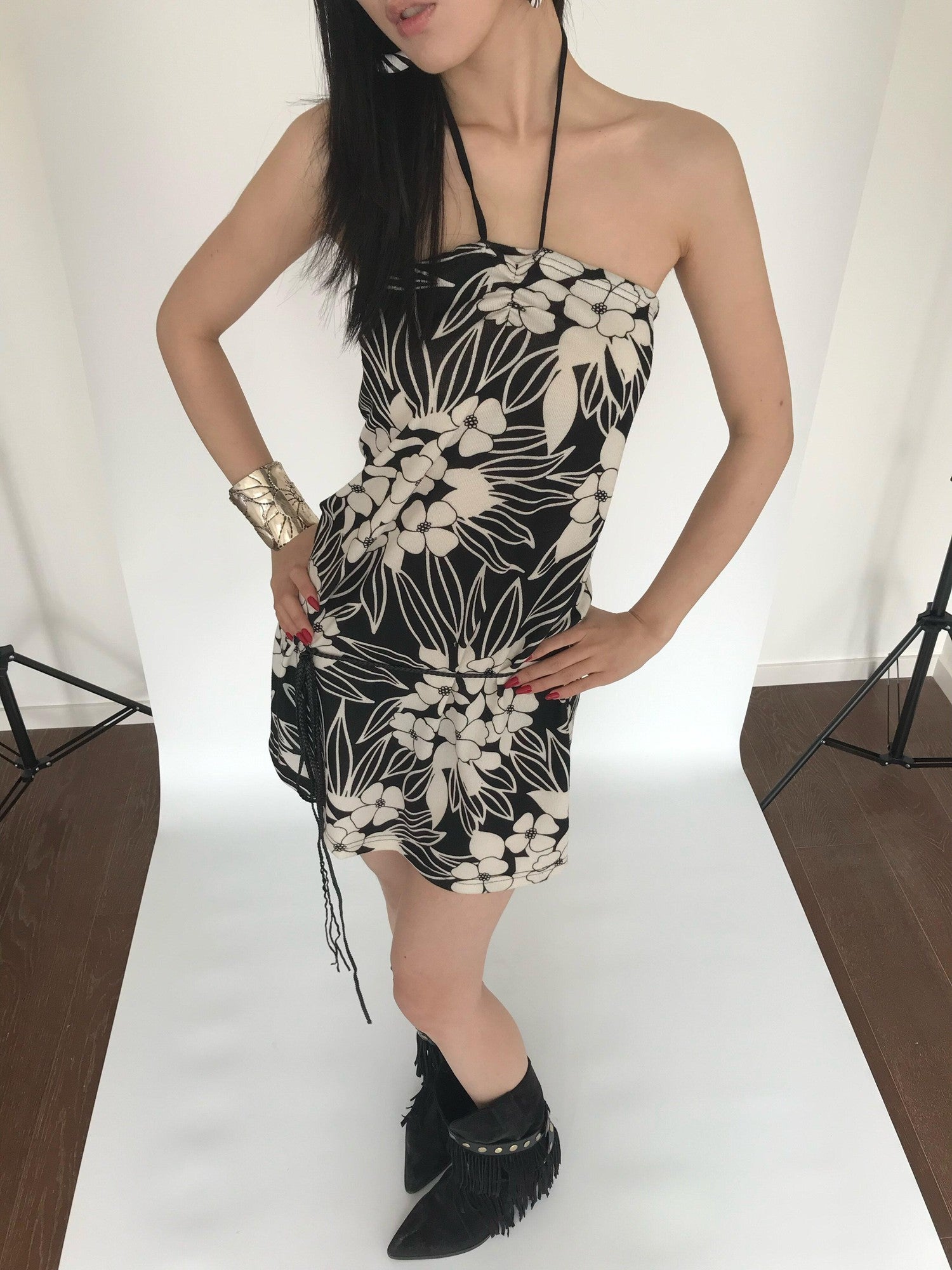 Miko esst Tropical Floral Allover Layered Halter Women's Strapless Midi Dresses