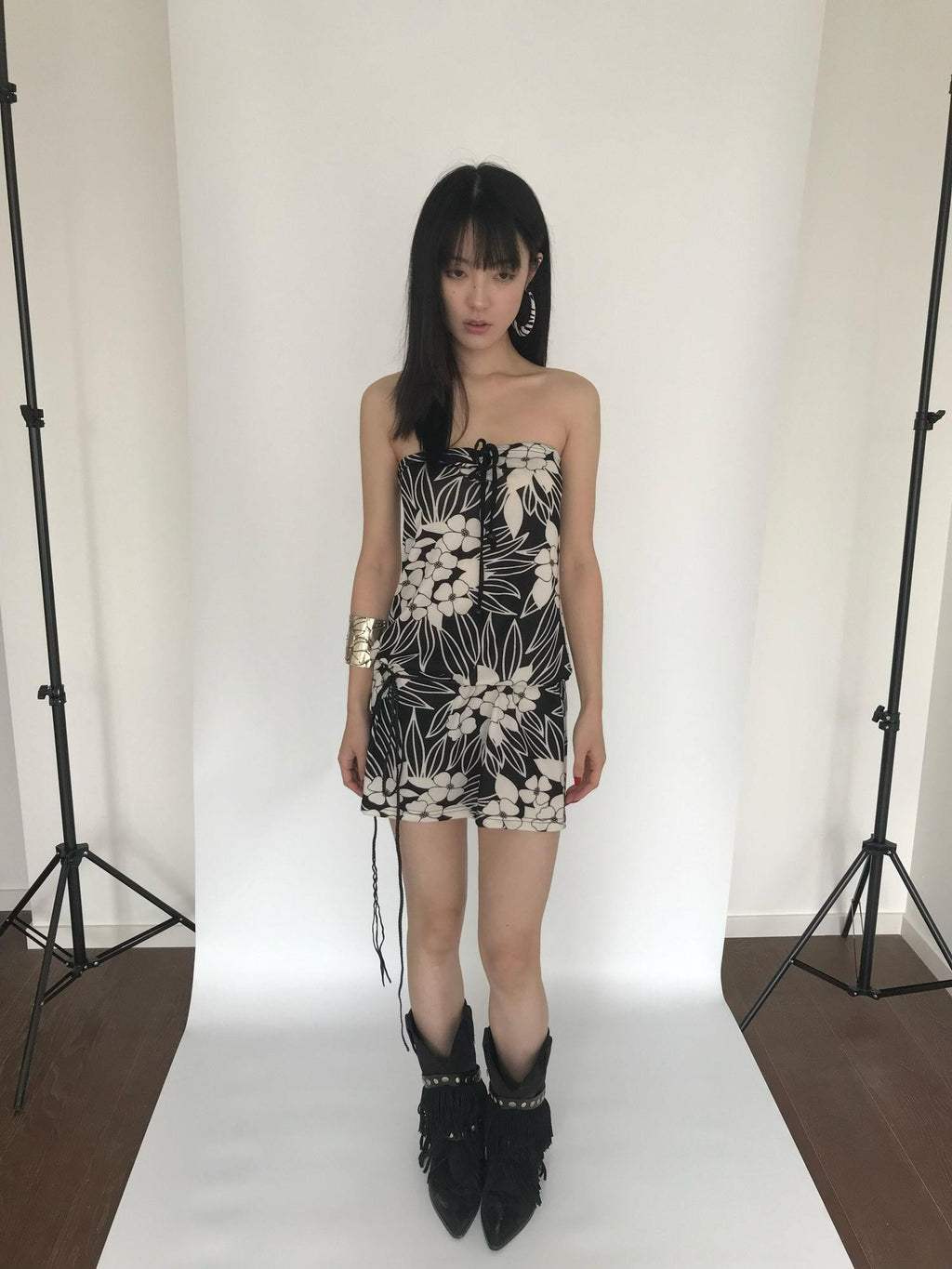 Miko esst Tropical Floral Allover Layered Halter Women's Strapless Midi Dresses