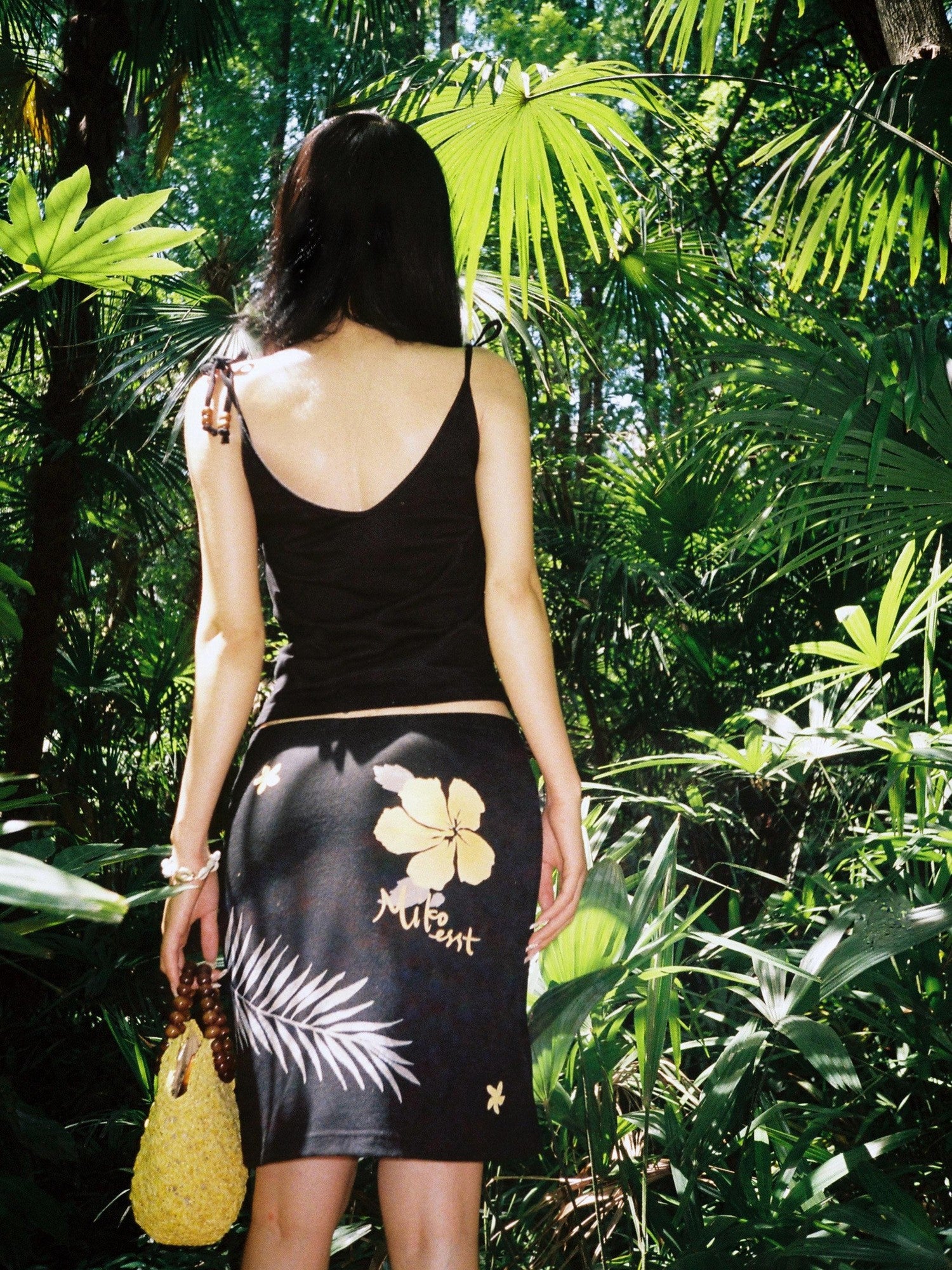 Miko esst Tropical Hibiscus Island Print Wood Button Women's Tank Tops