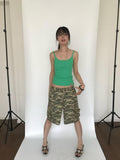 Miko esst Vintage Camo Washed Low Waist Women's Cotton Blend Bermuda Shorts