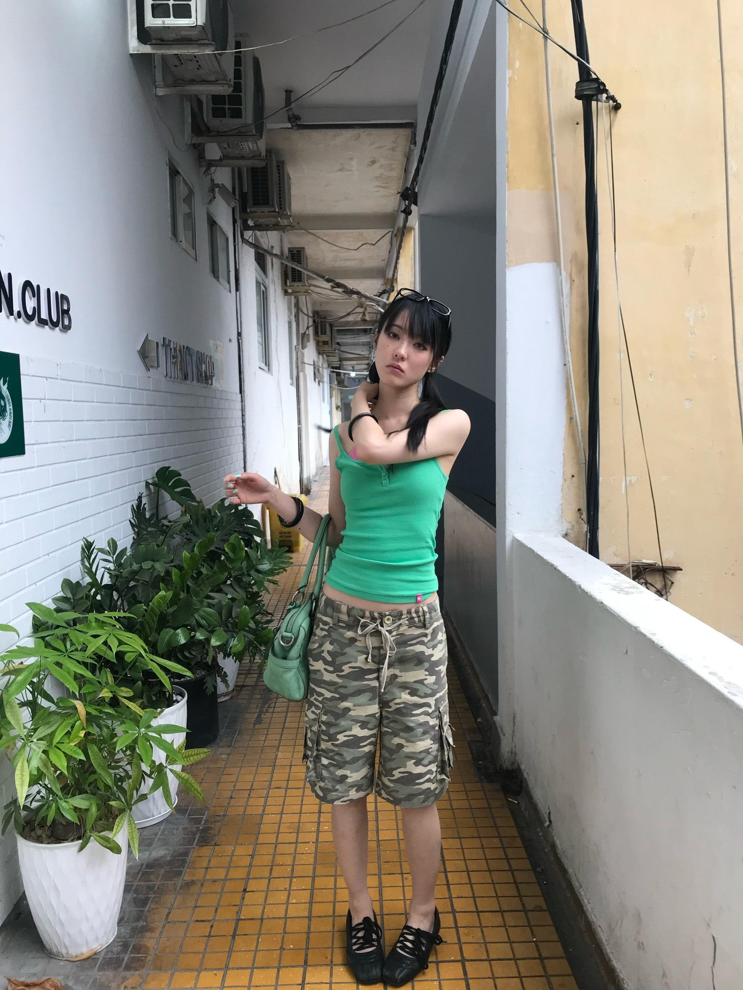 Miko esst Vintage Camo Washed Low Waist Women's Cotton Blend Bermuda Shorts