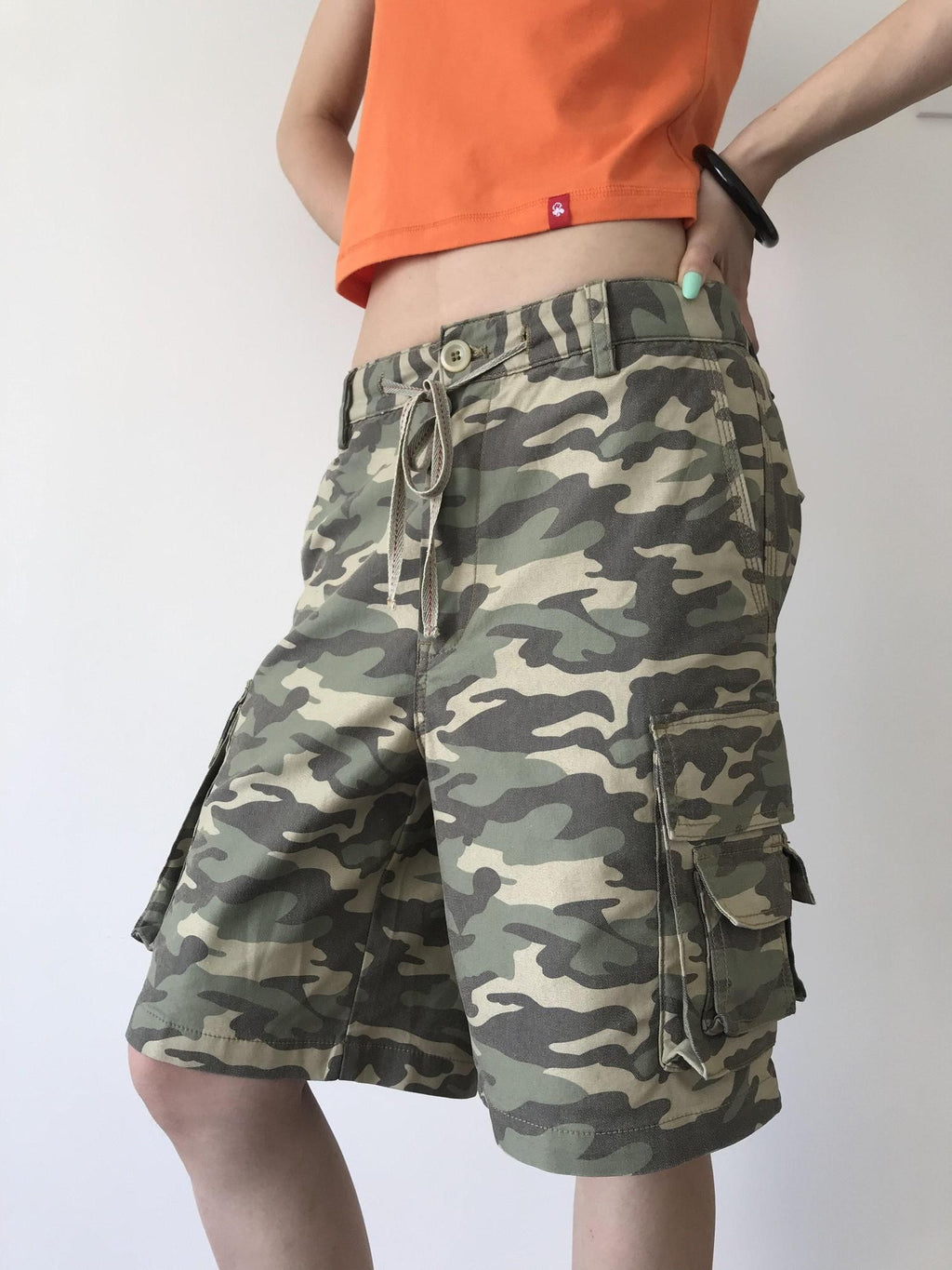 Miko esst Vintage Camo Washed Low Waist Women's Cotton Blend Bermuda Shorts
