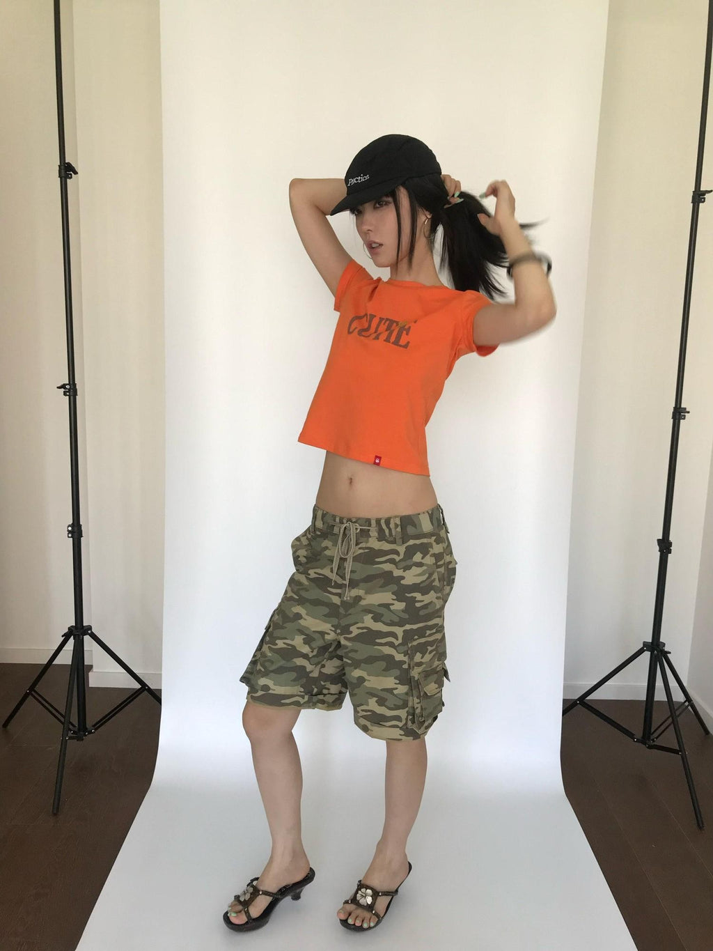 Miko esst Vintage Camo Washed Low Waist Women's Cotton Blend Bermuda Shorts