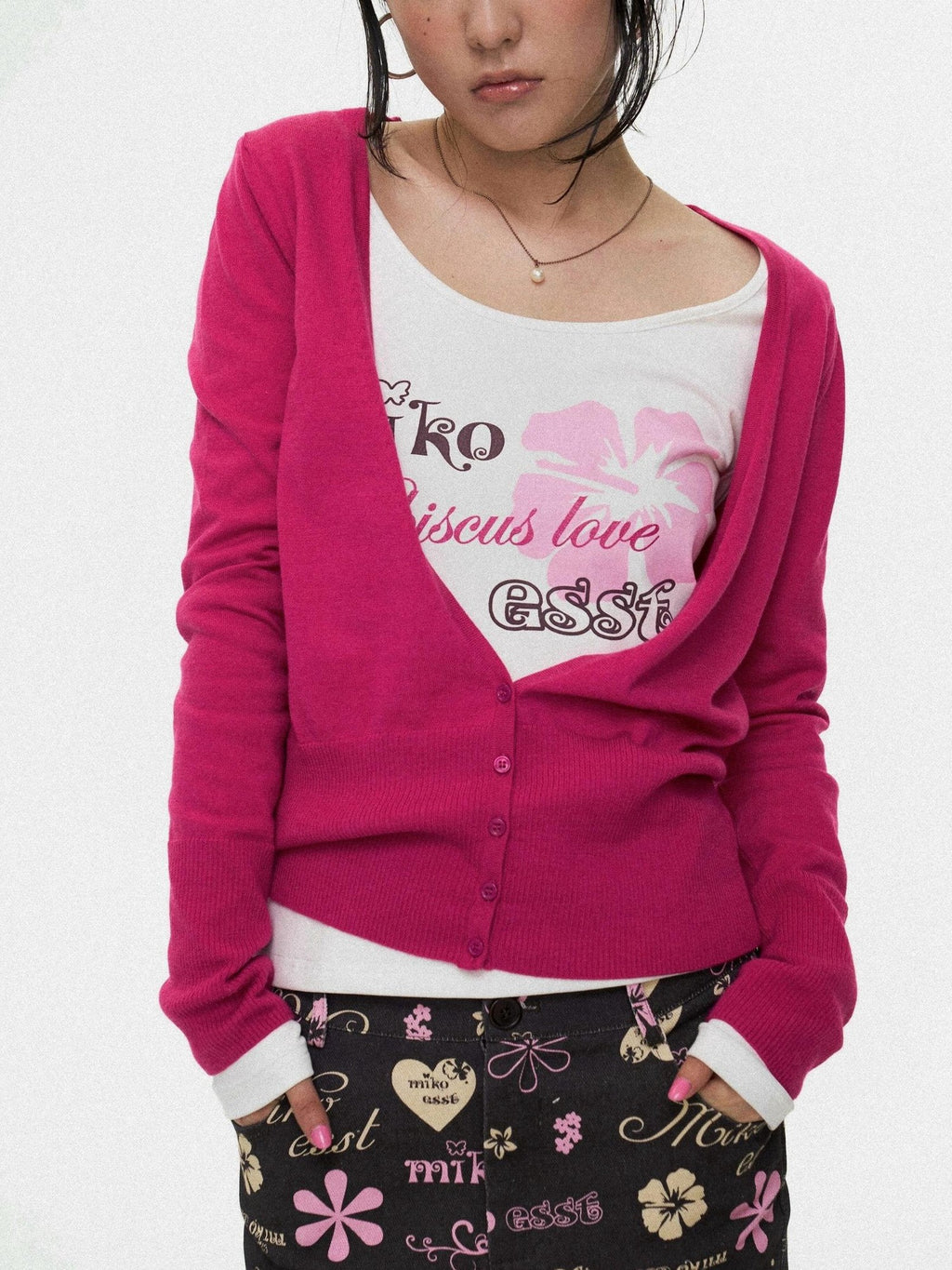 Miko esst Vintage Hibiscus Floral Print Slim Fit Women's Cotton Blend Long Sleeve T-shirts