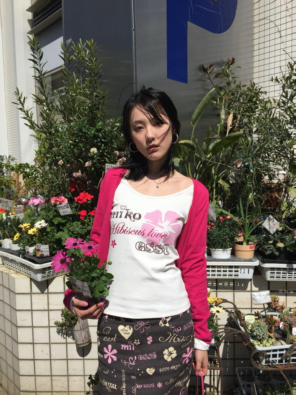 Miko esst Vintage Hibiscus Floral Print Slim Fit Women's Cotton Blend Long Sleeve T-shirts