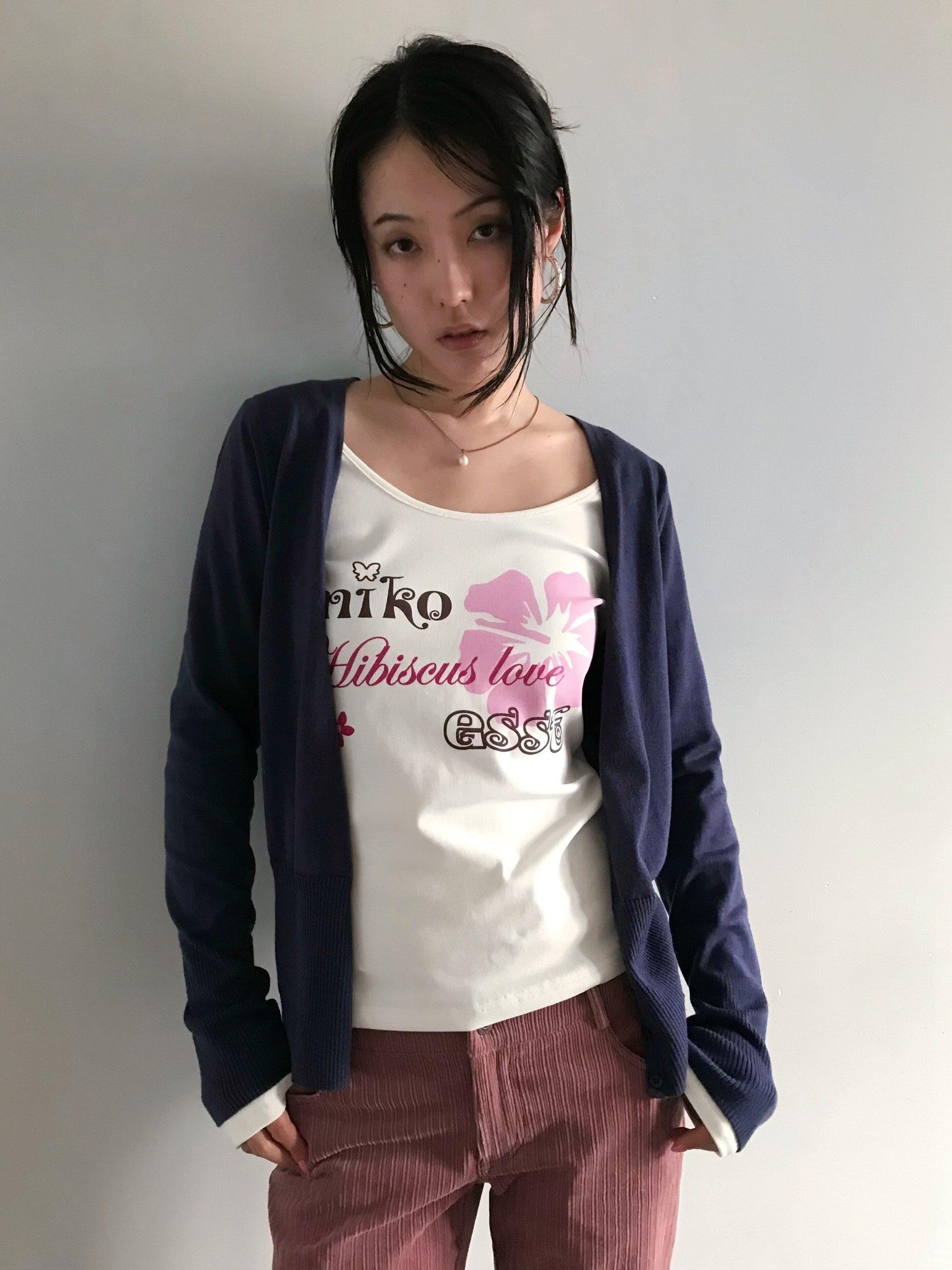 Miko esst Vintage Hibiscus Floral Print Slim Fit Women's Cotton Blend Long Sleeve T-shirts