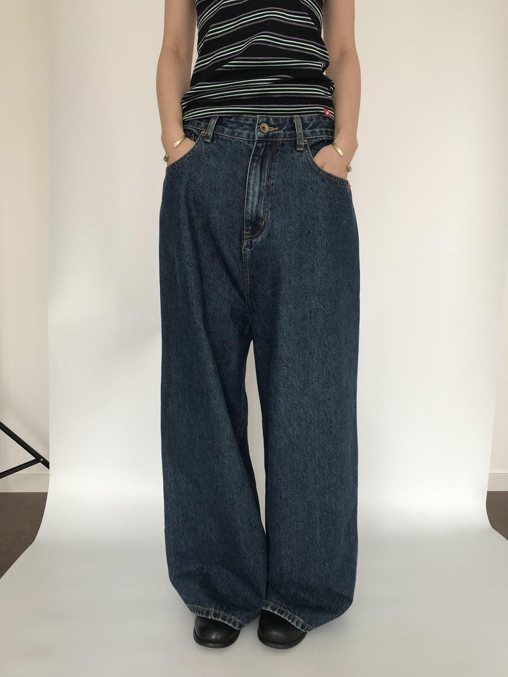 Miko esst Vintage Washed Low Rise Retro Baggy Women's Denim Wide-leg Jeans