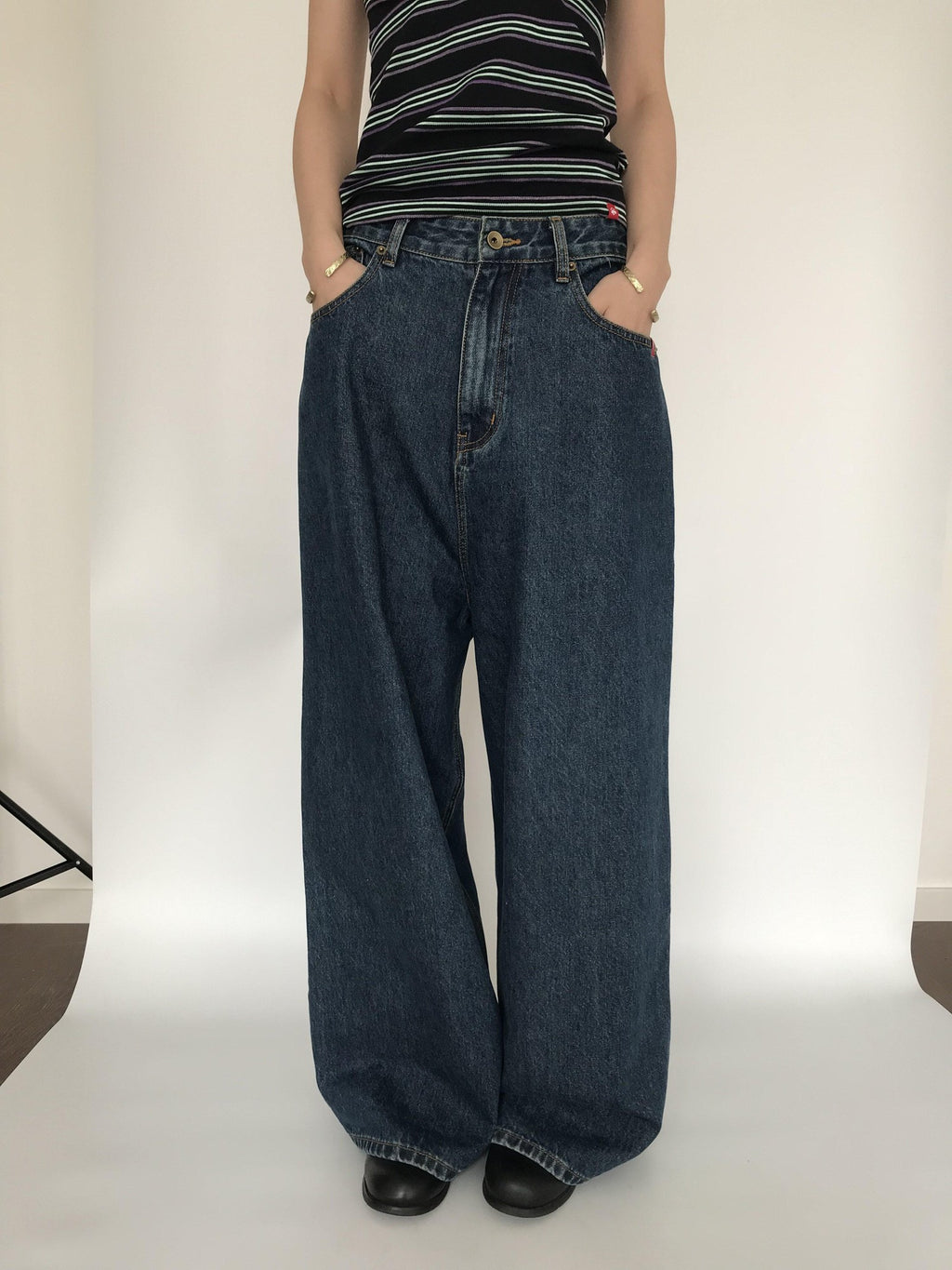 Miko esst Vintage Washed Low Rise Retro Baggy Women's Denim Wide-leg Jeans
