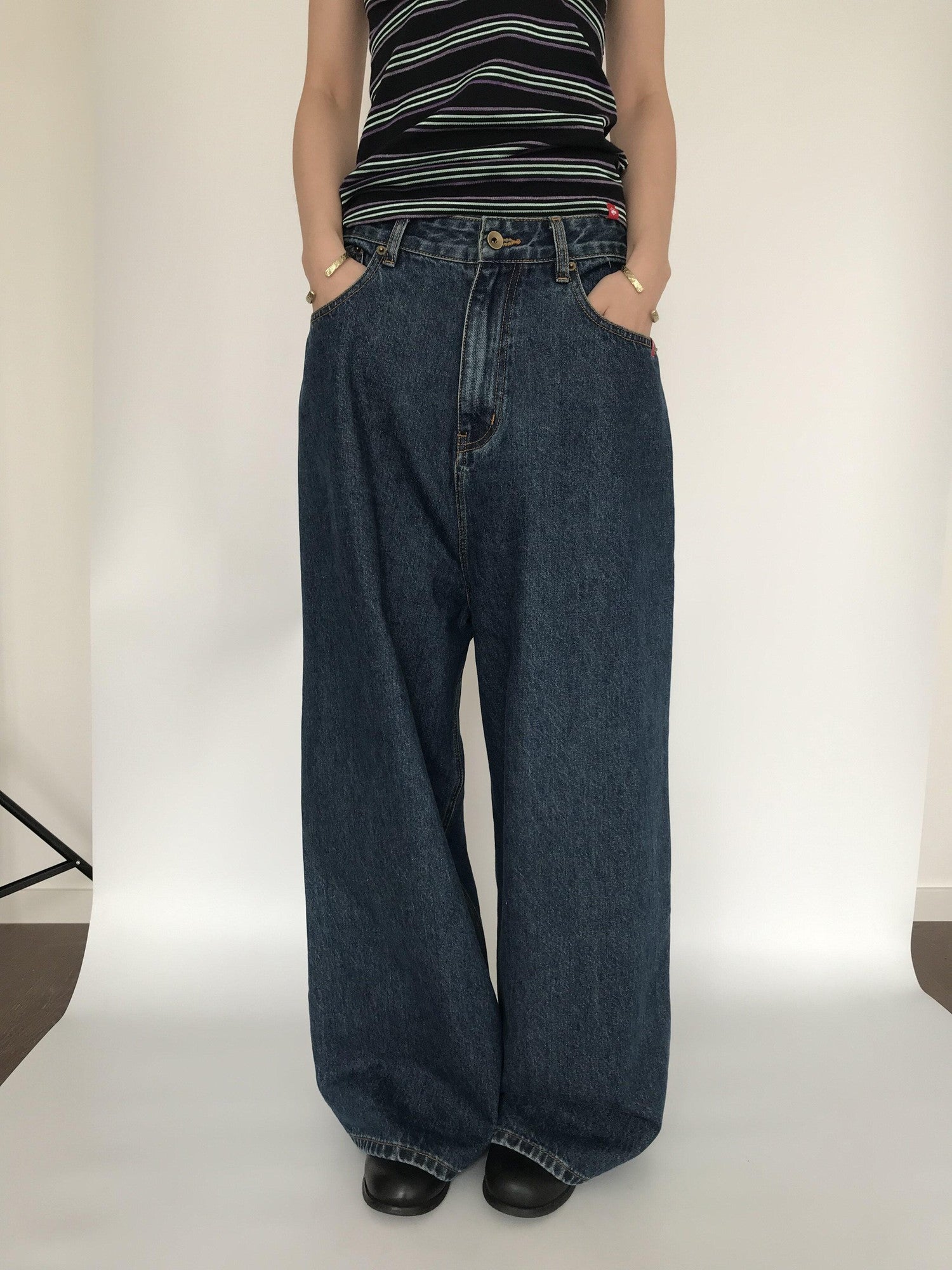 Miko esst Vintage Washed Low Rise Retro Baggy Women's Denim Wide-leg Jeans