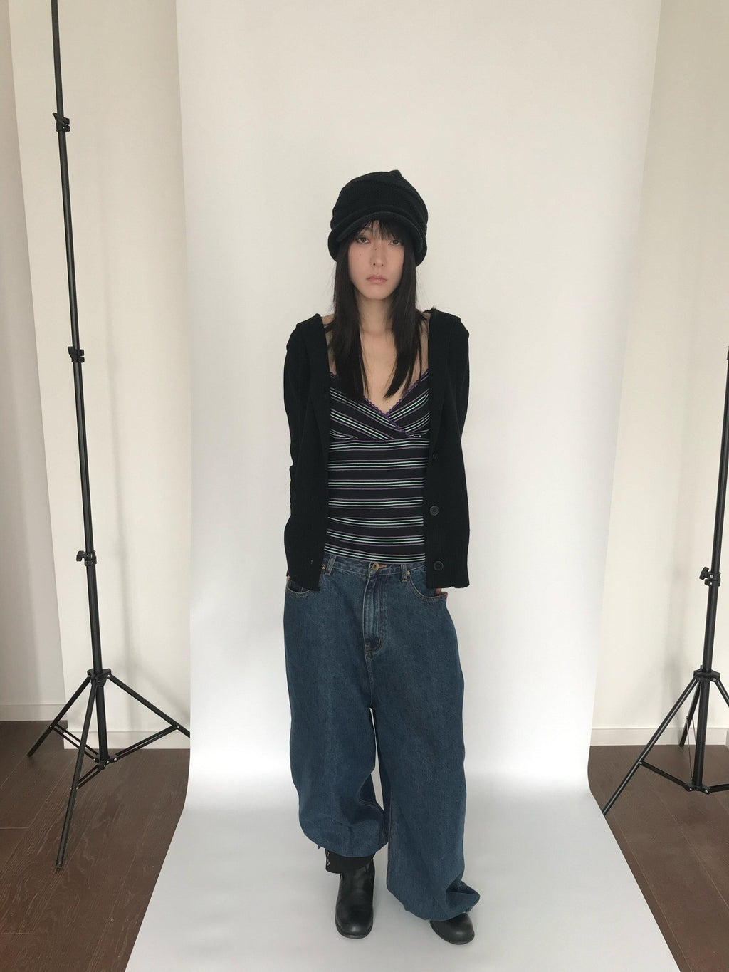 Miko esst Vintage Washed Low Rise Retro Baggy Women's Denim Wide-leg Jeans
